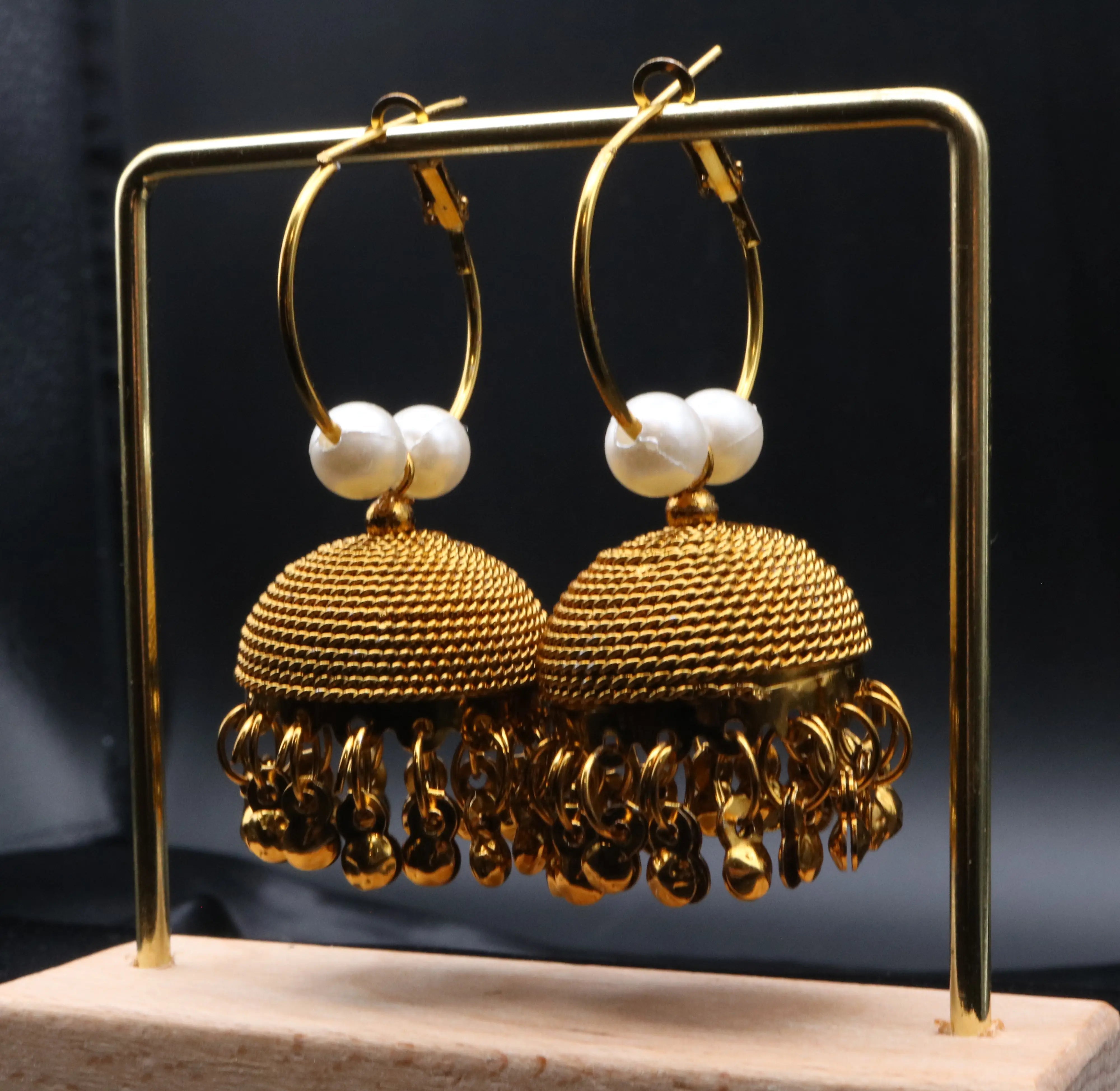 Stainless steel jhumkay earrings in gold. Handcrafted in Pakistan
