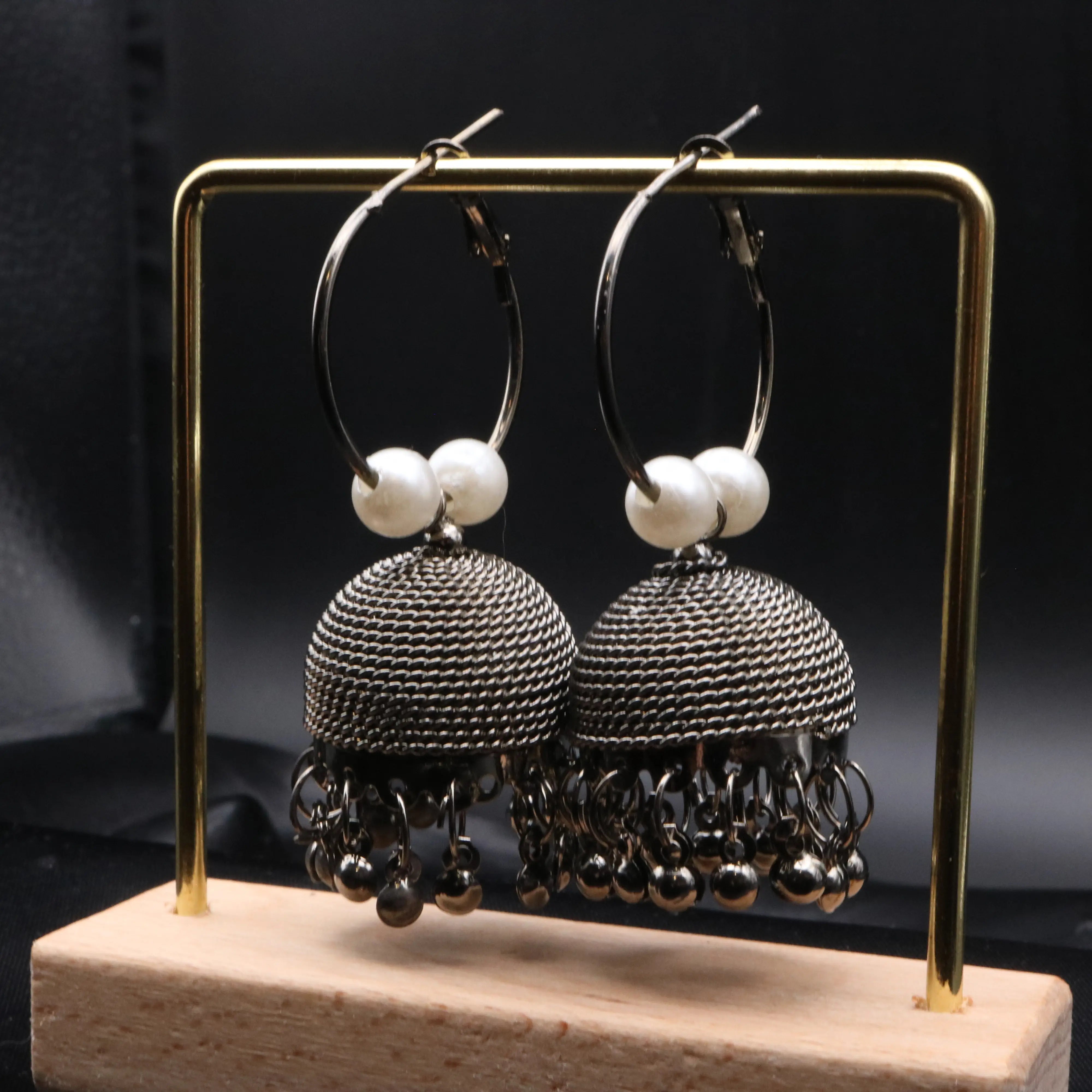 Stainless steel jhumkay earrings in antique color. Handcrafted in Pakistan