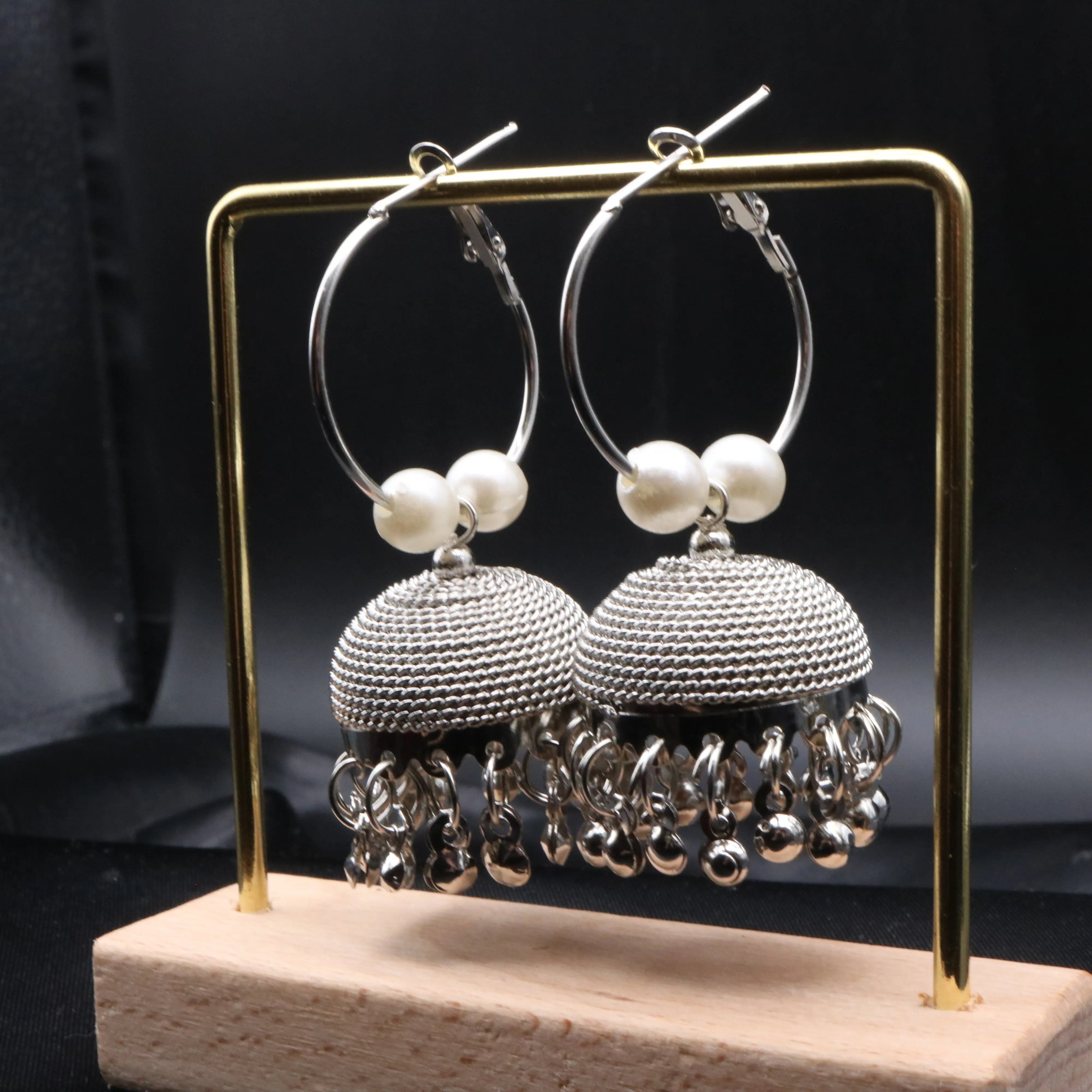 Stainless steel jhumkay earrings in silver. Handcrafted in Pakistan