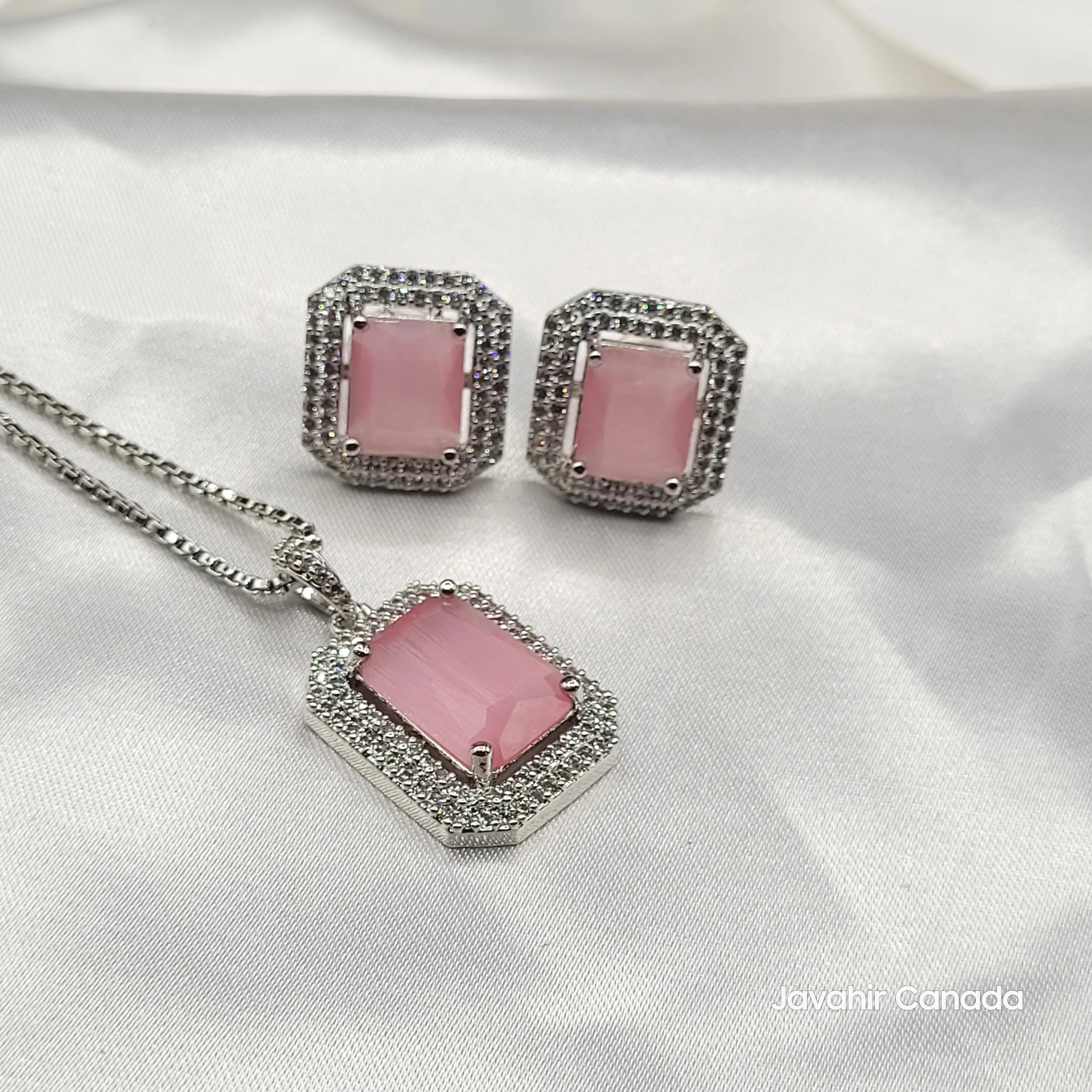 JV201 emerald-cut pendant set silver with pink gemstone – Javahir Canada