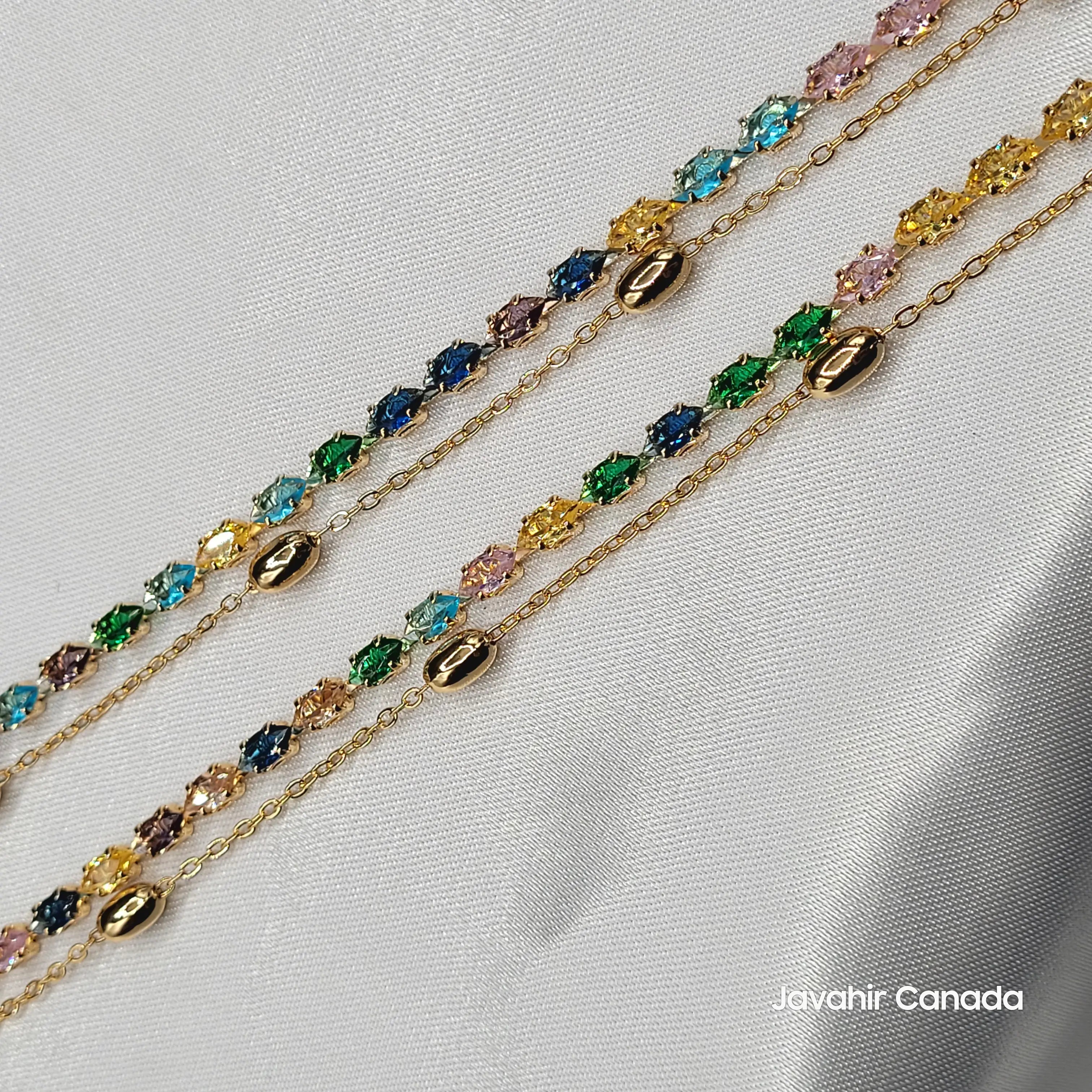 Colorful stone anklets with gold beads on delicate chain