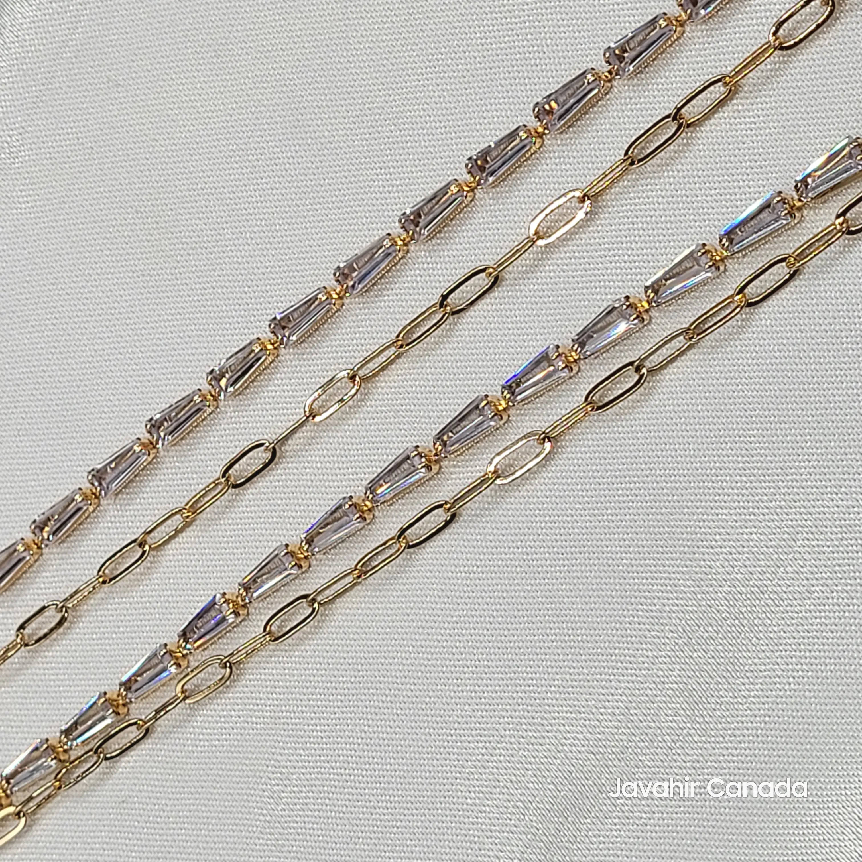 Close-up of JV5008 anklets showing clear rectangular stones and textured gold chain design