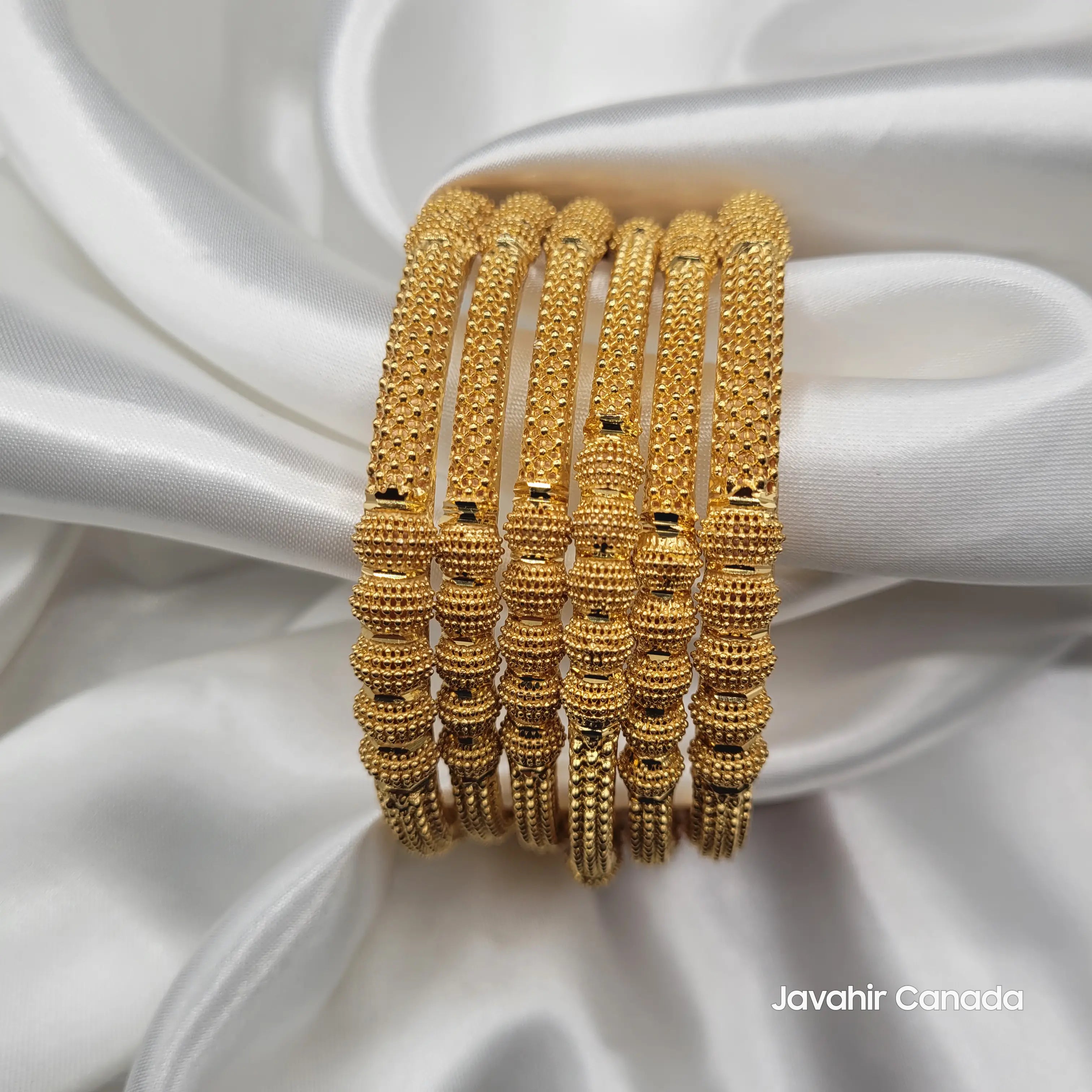 JV3037 gold plated bangles with bold beaded texture – set of 6