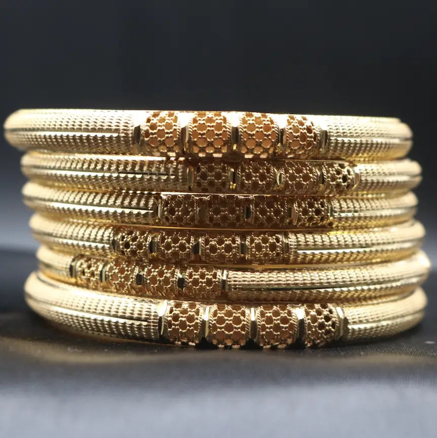 Gold 22K gold plated bangles with honeycomb detail, made in Pakistan