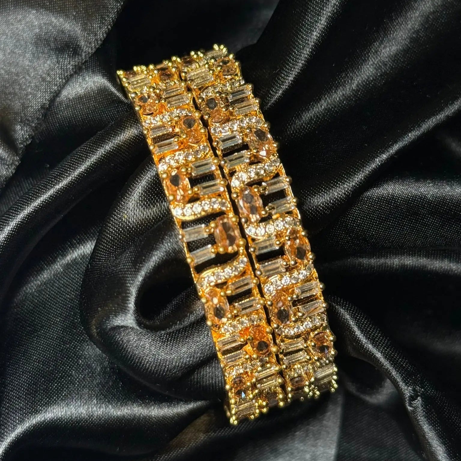 Champagne crystal statement bracelet with gold detailing