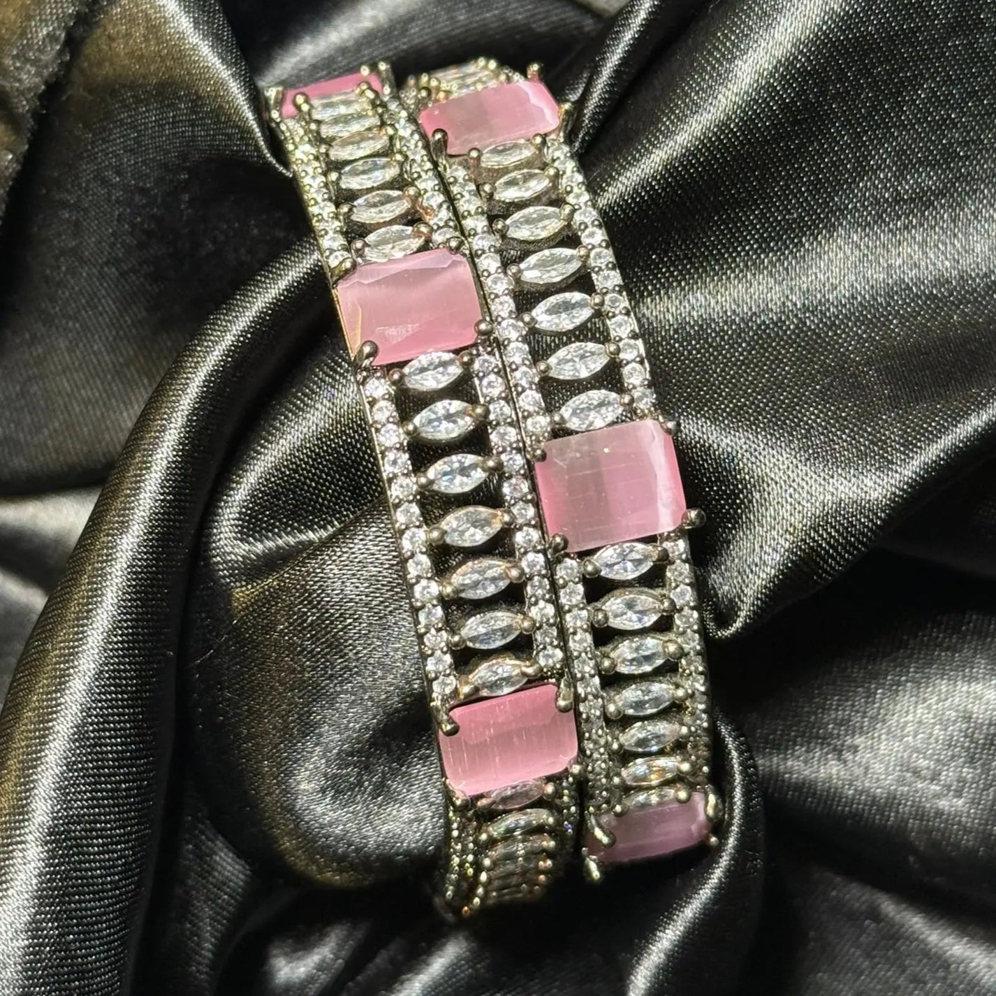 Pink crystal bangle with American diamonds