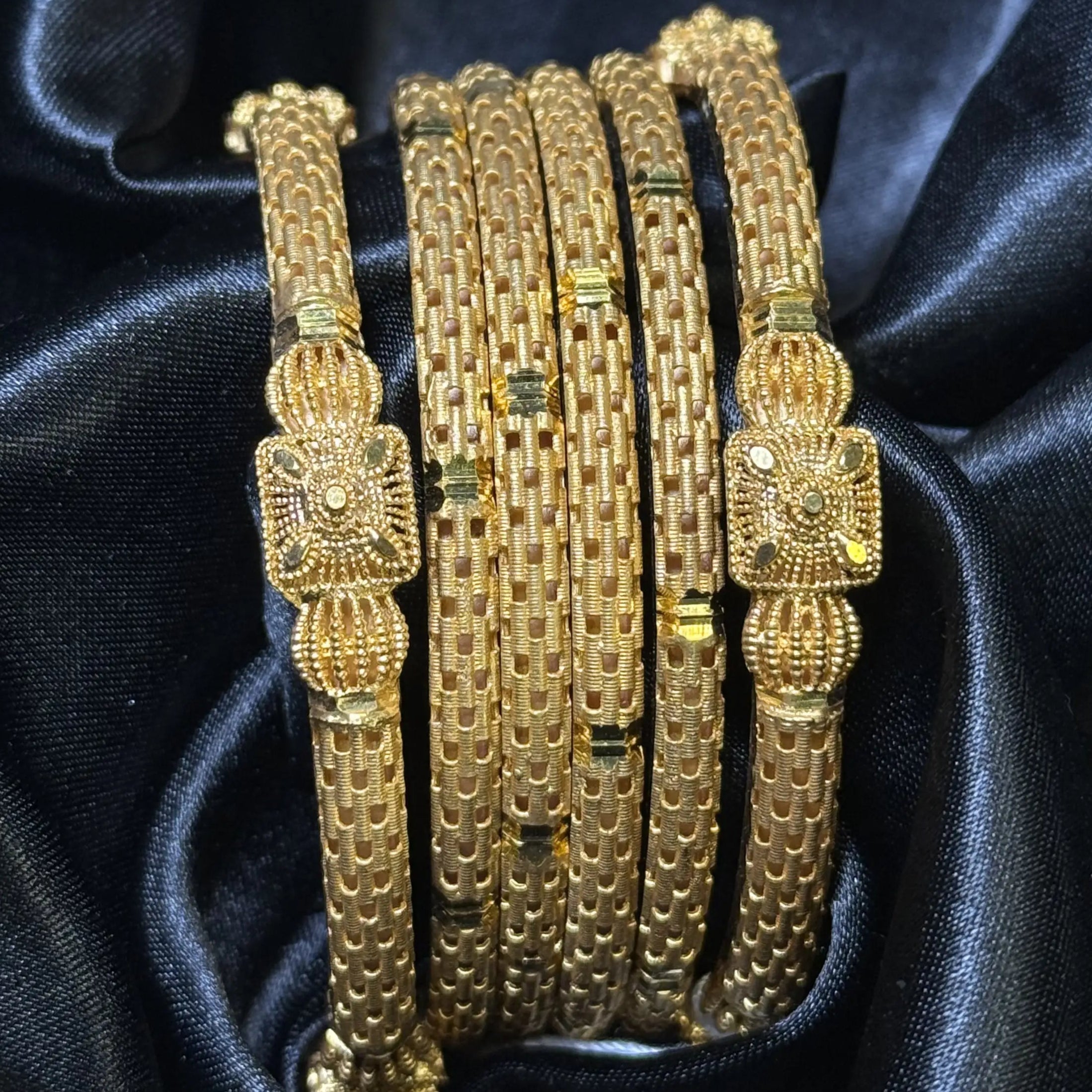 Solid Pakistani bangle set with textured gold finish – best seller