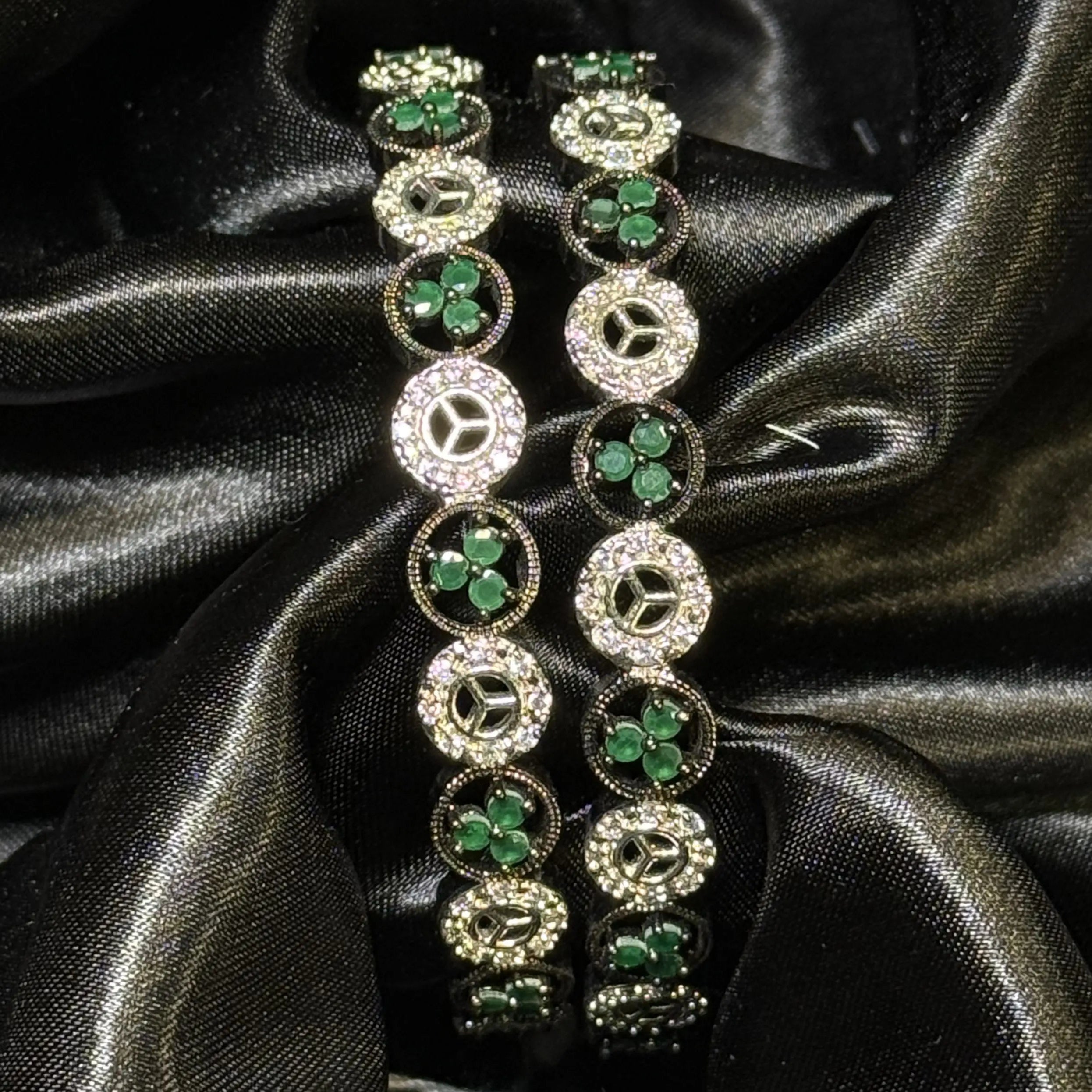 Green and silver bangle set for ethnic wear