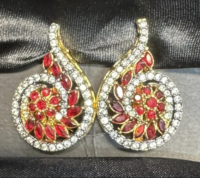 Earrings in red stones and a black background
