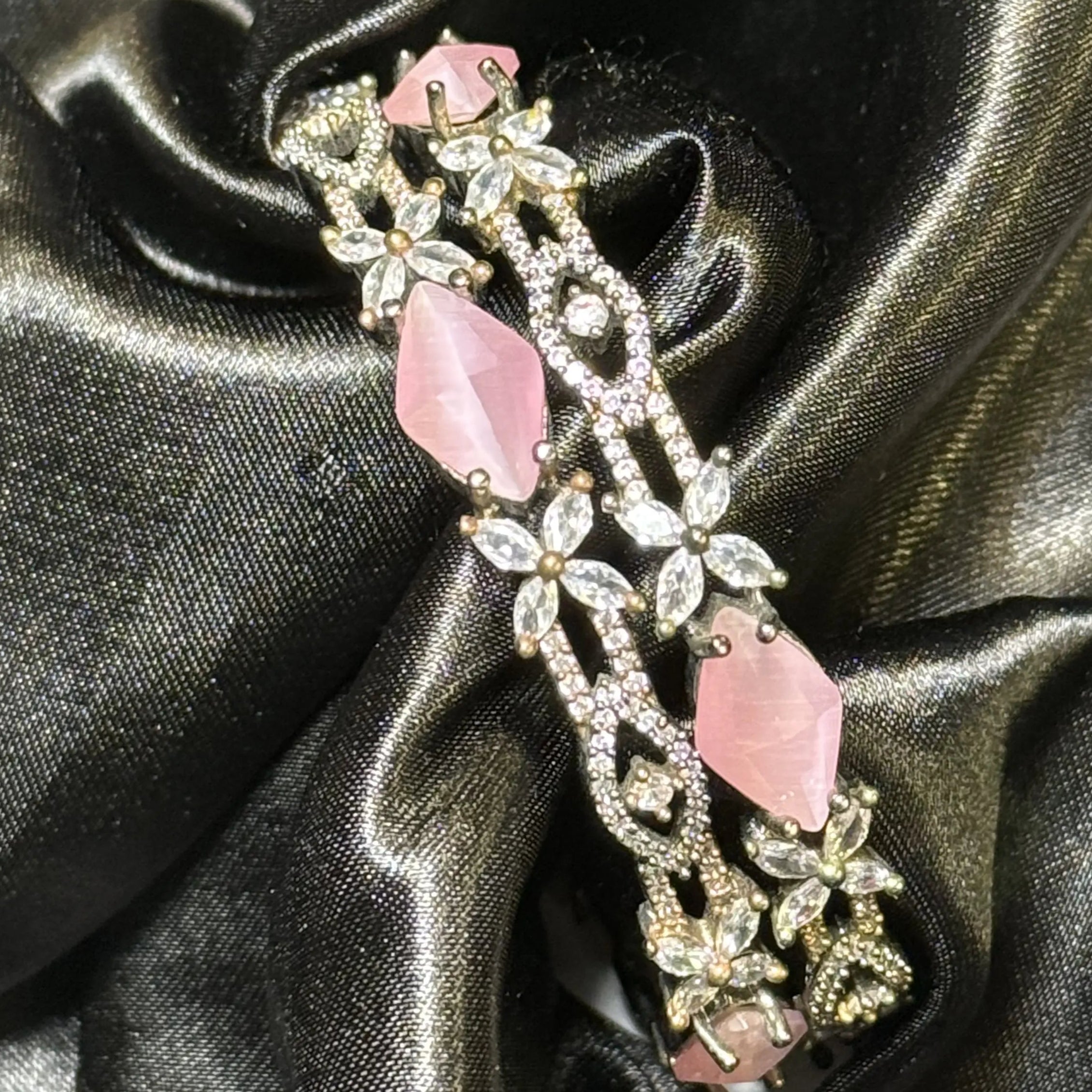 Floral crystal bangles in silver finish with American diamonds