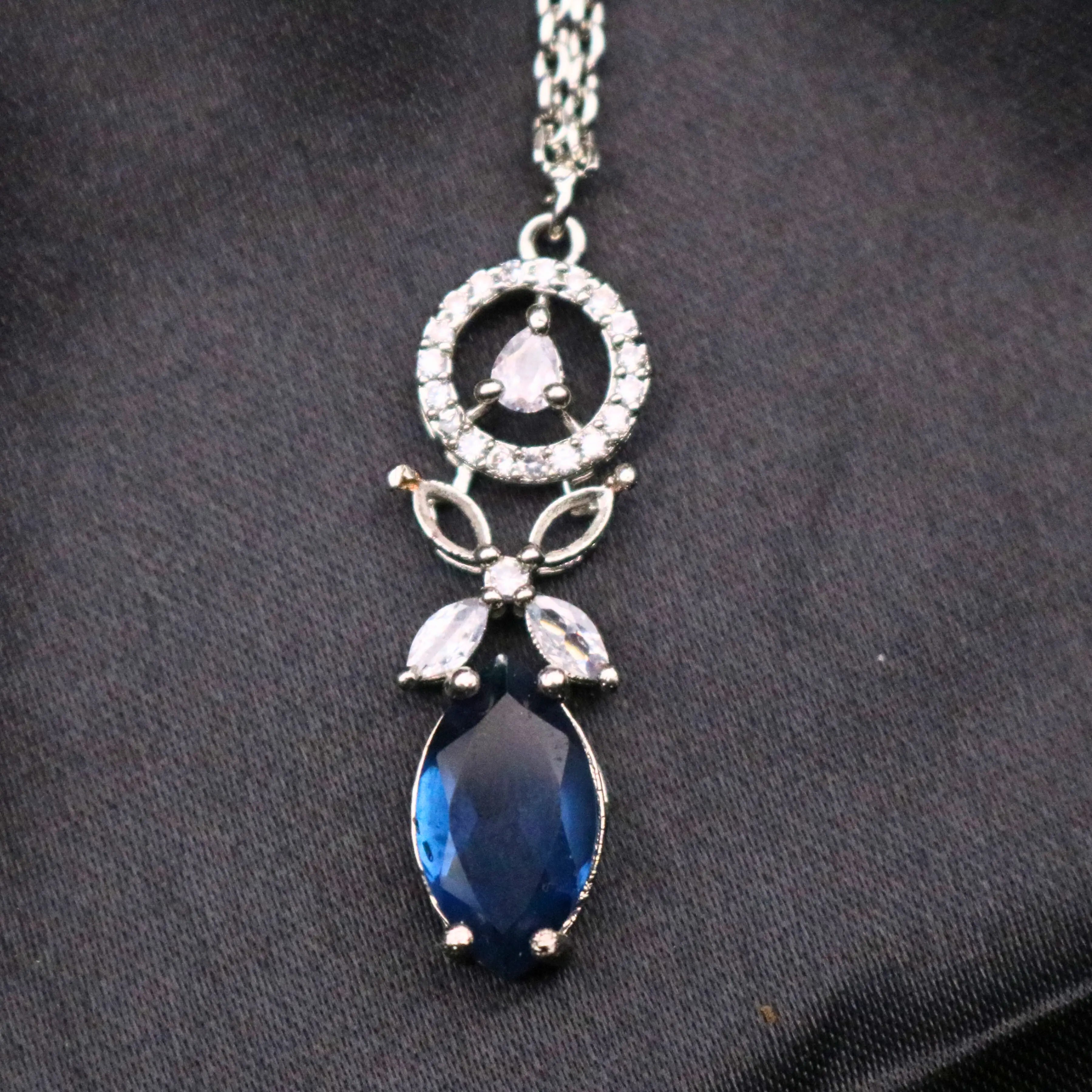 HYACINTH Teeka with blue navette stone and crystal halo