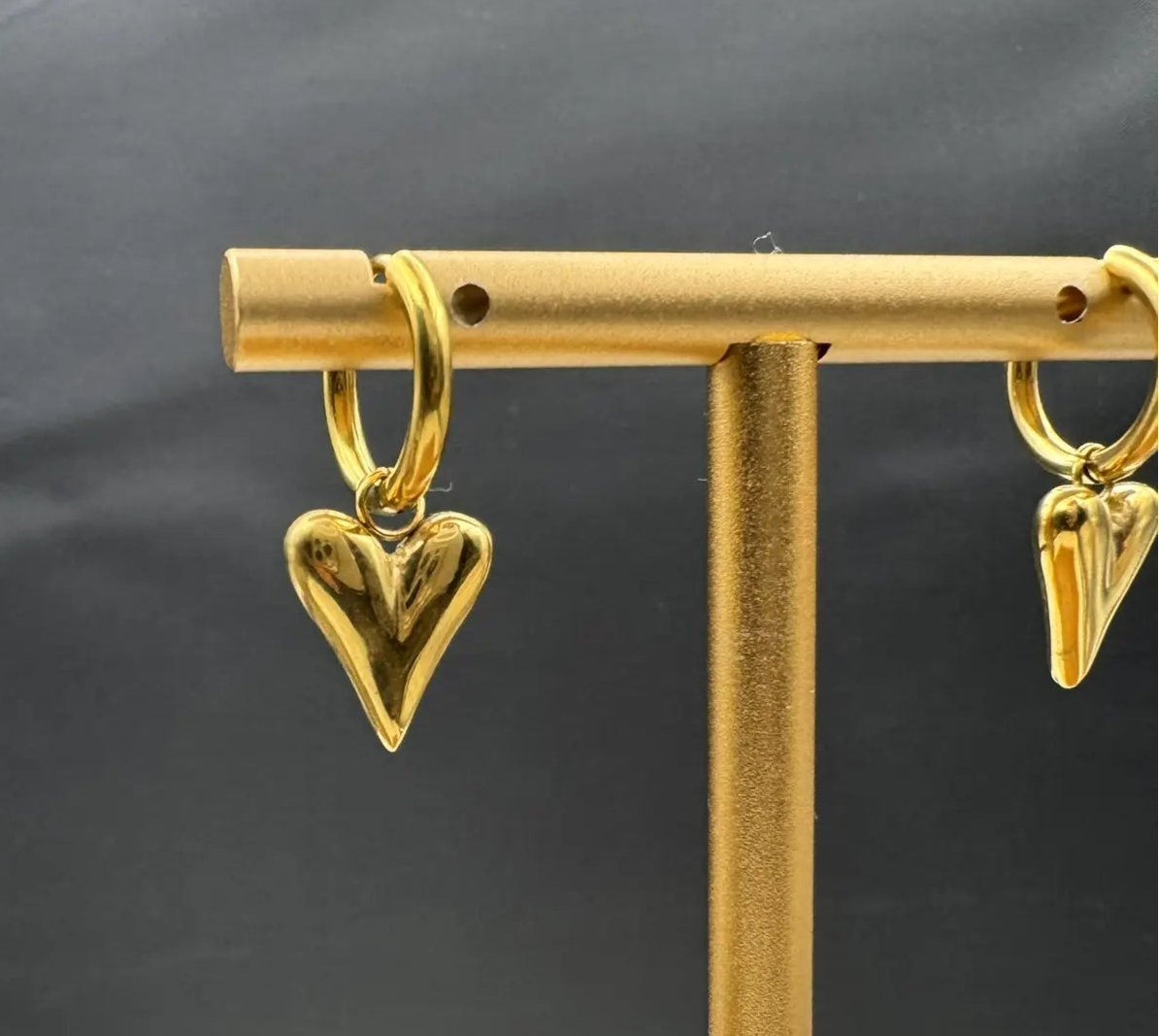Gold plated and stainless steel small heart shaped hoop earrings 