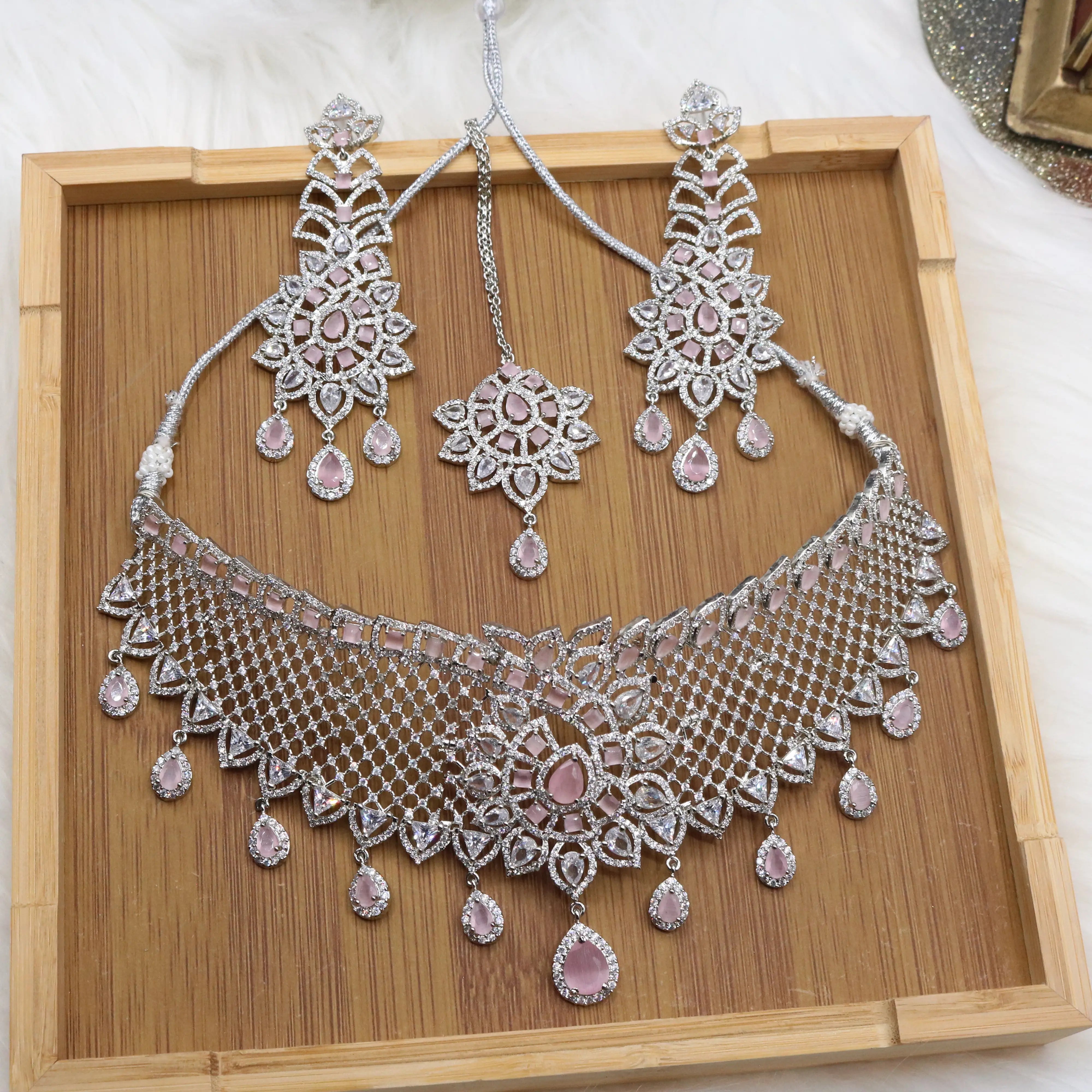Silver-plated Pakistani bridal jewelry choker without jhoomer