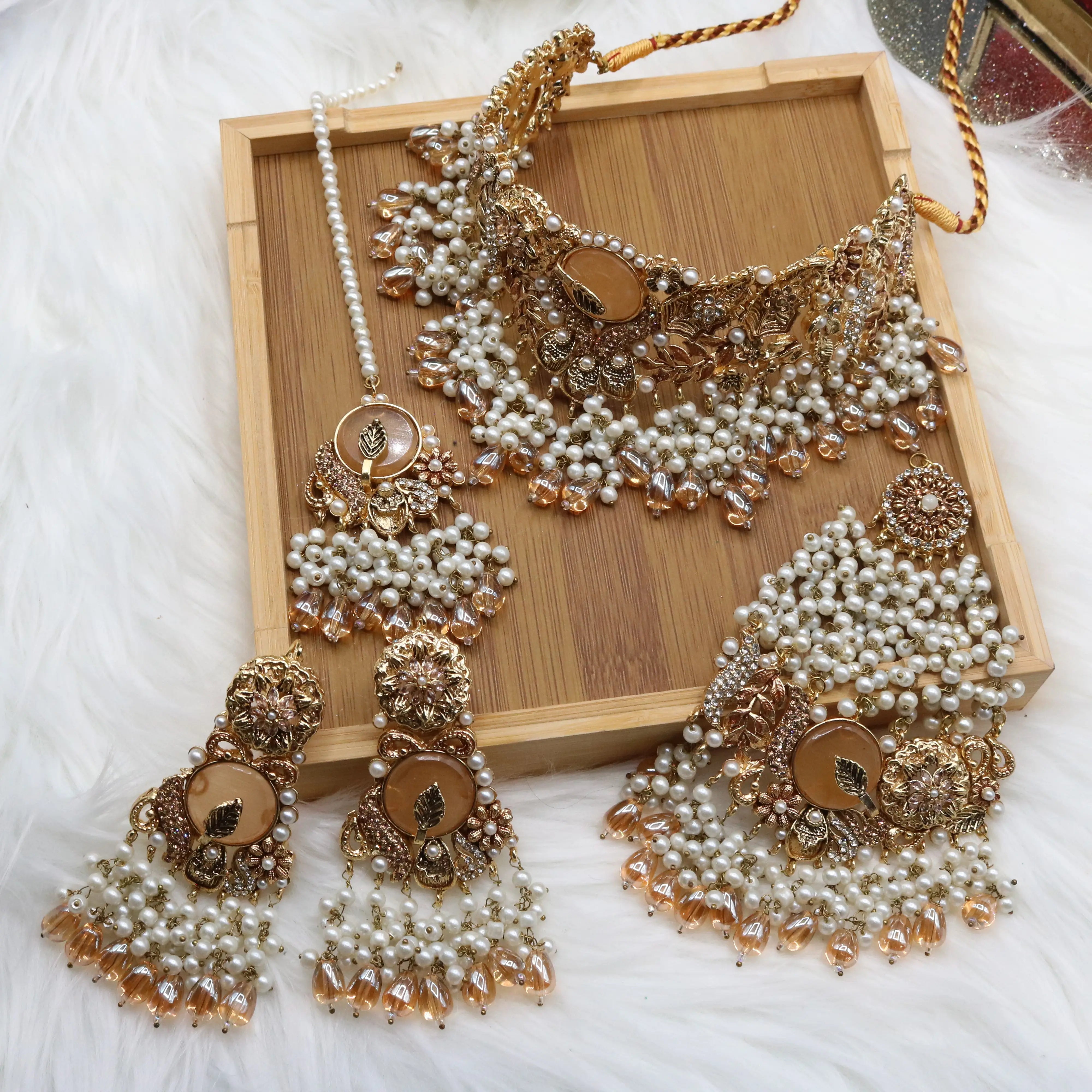 Gold plated choker with pearl and bead detailing