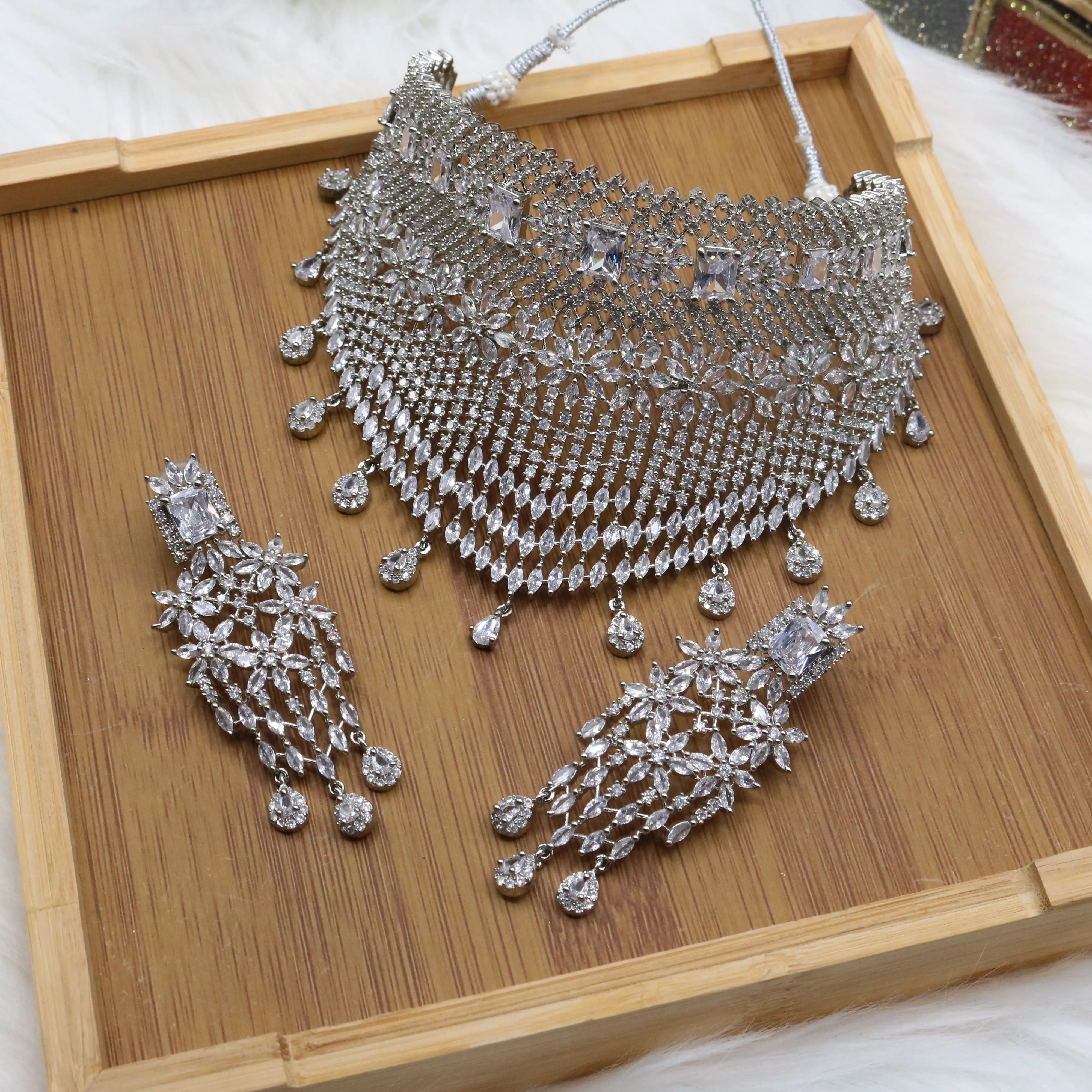 Wedding choker set in silver without teeka and jhoomer