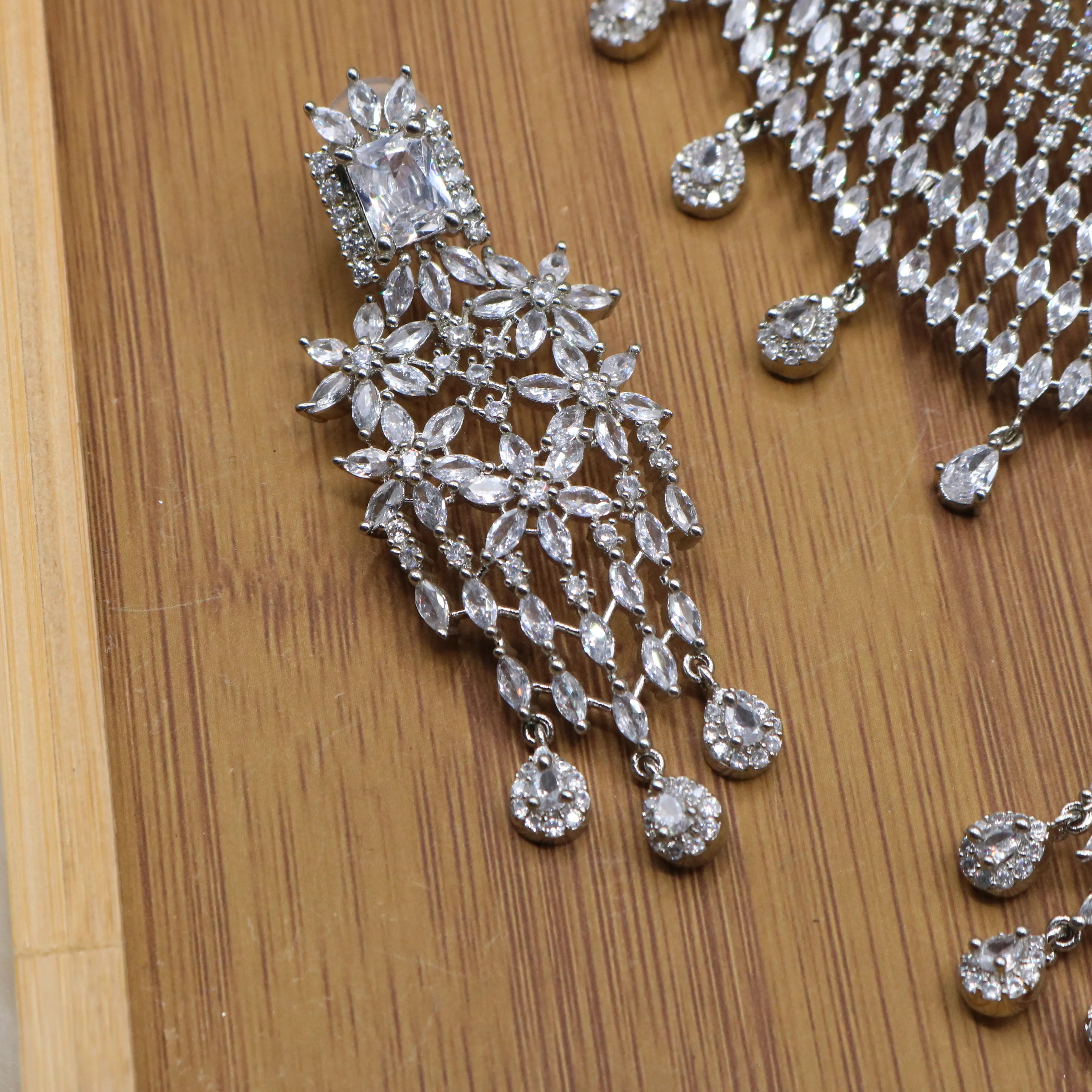 left earring view of Pakistani bridal jewelry crystal choker set