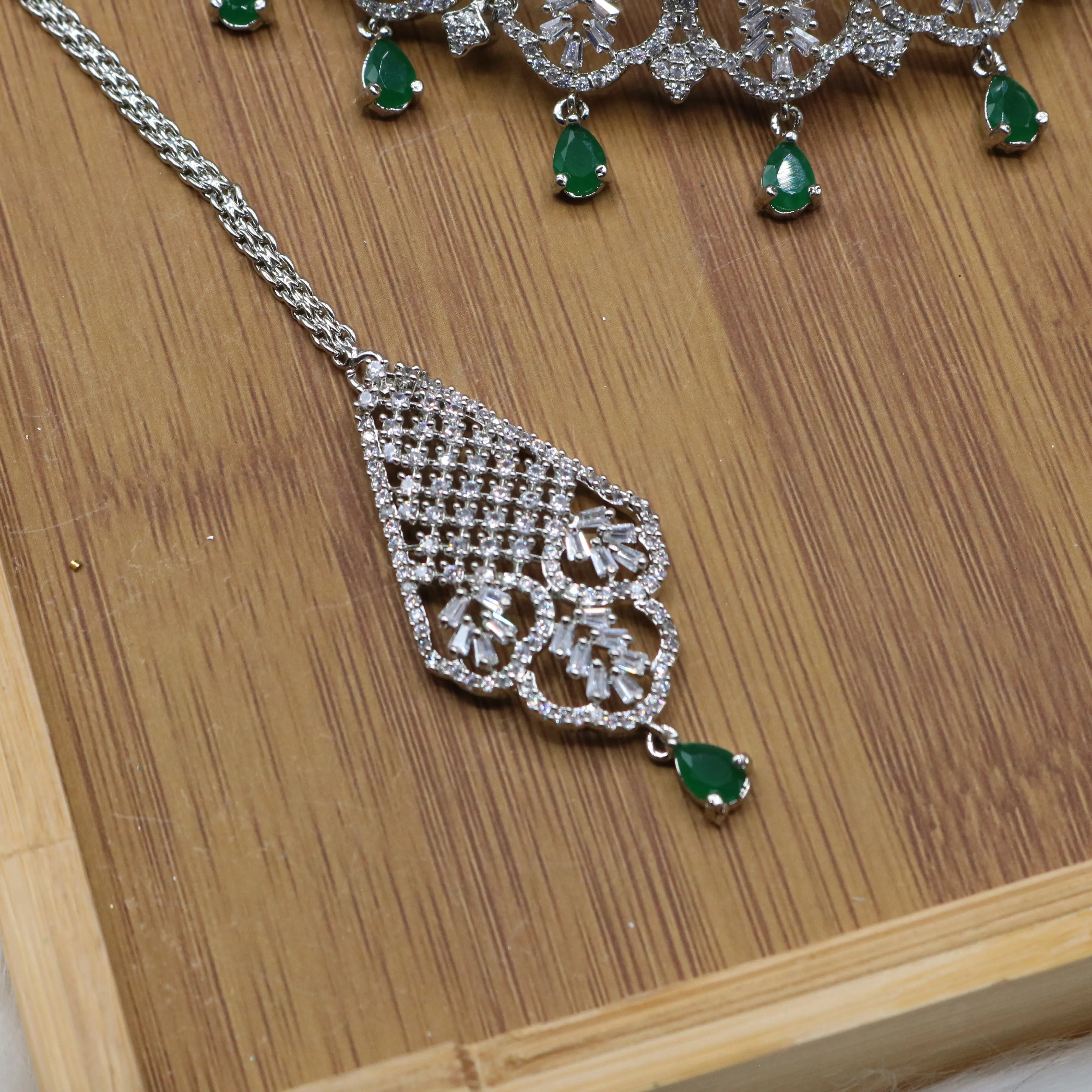 teeka view of Pakistani bridal choker set with green accents