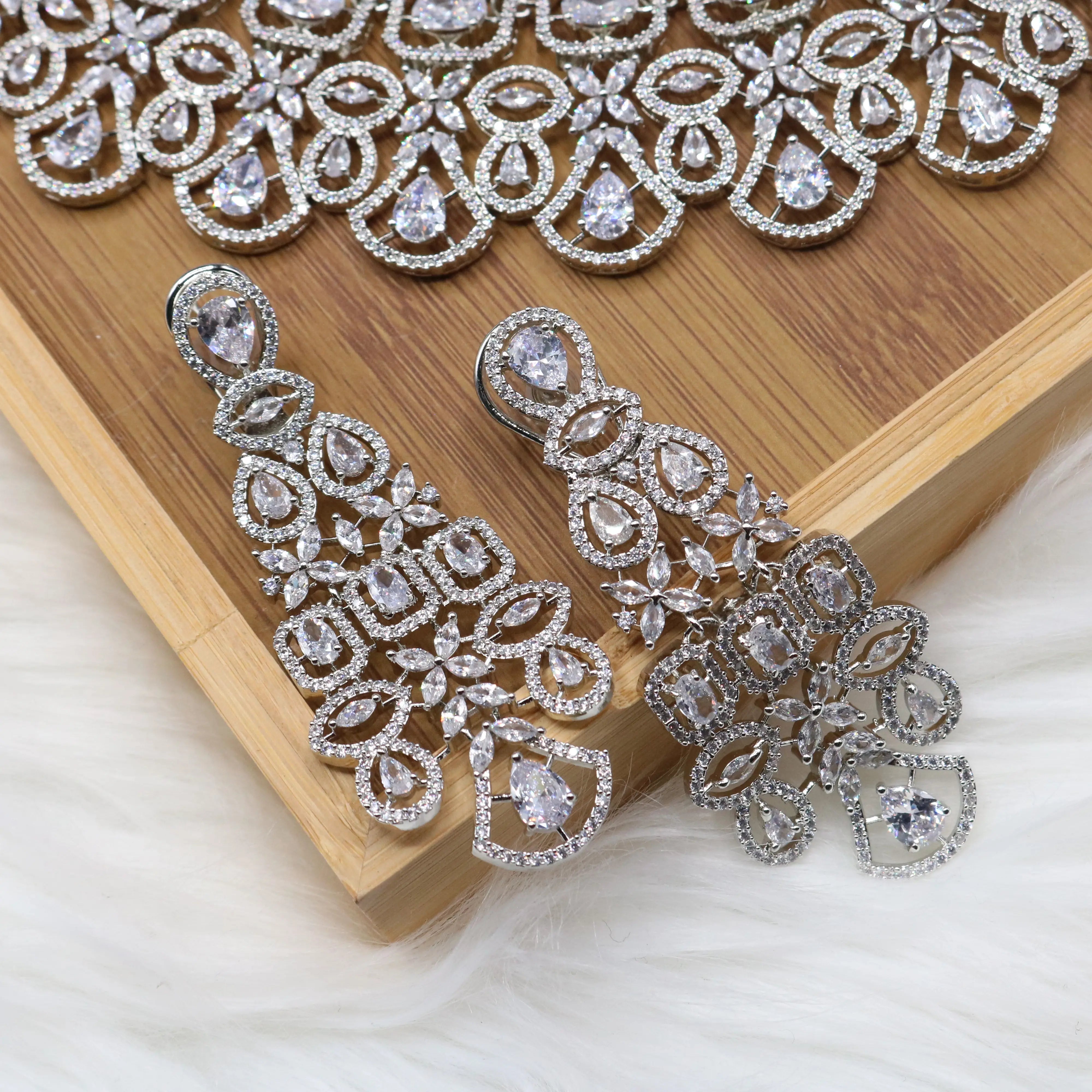 earrings view of Silver bridal choker necklace set with earrings and matha patti