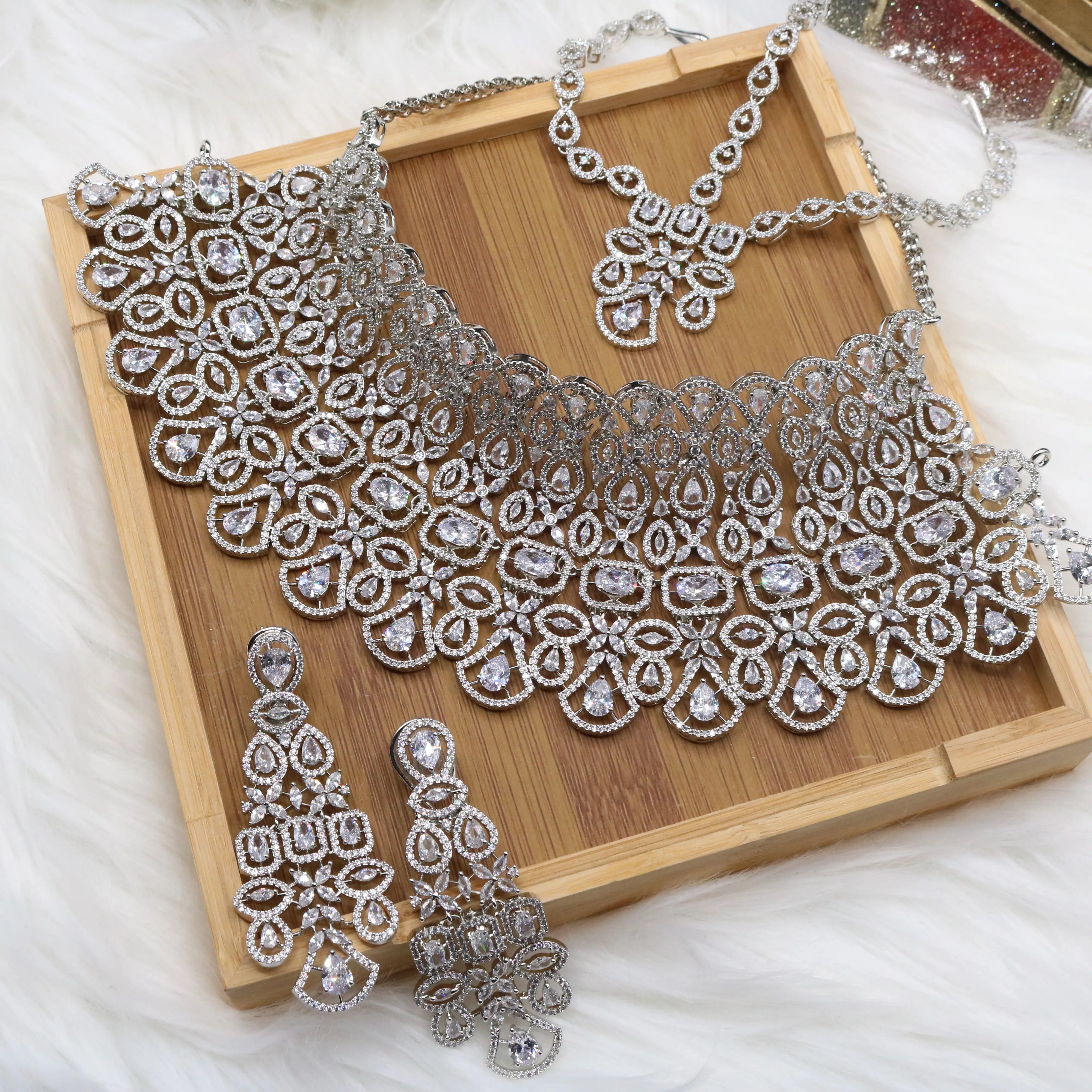 Crystal bridal matha patti jewelry with choker set