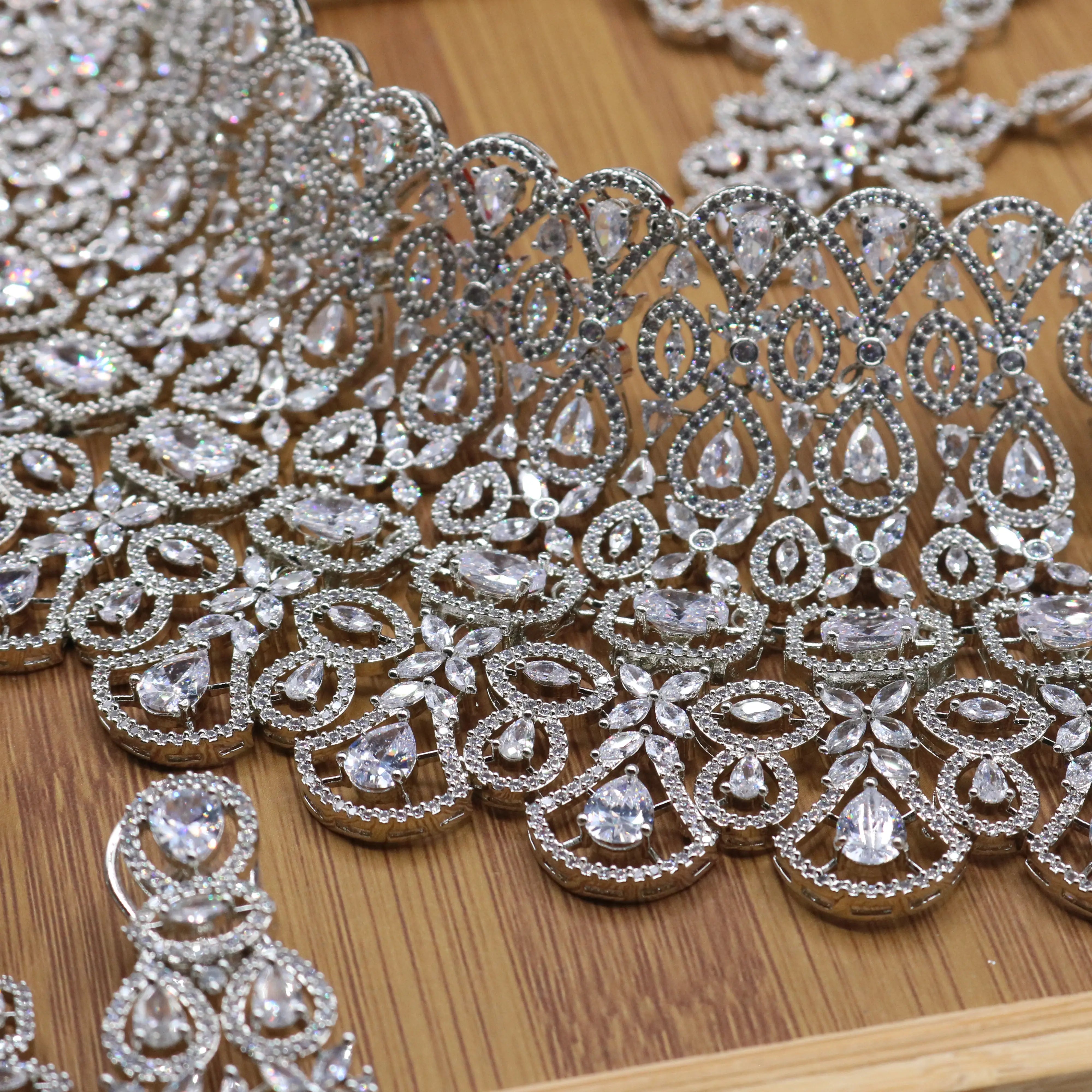 necklace view of Silver bridal choker necklace set with earrings and matha patti