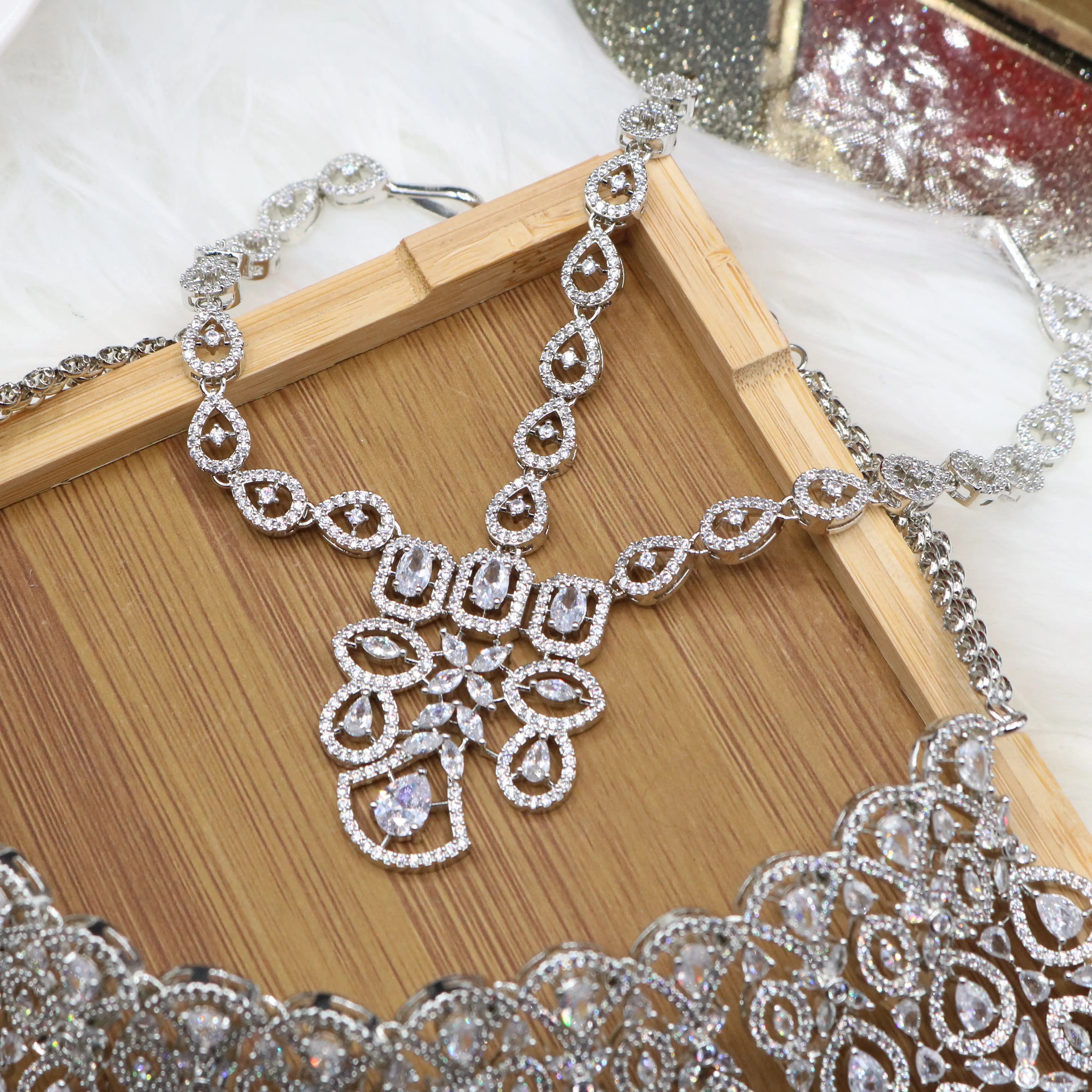 mattha patti view of Silver bridal choker necklace set with earrings and matha patti