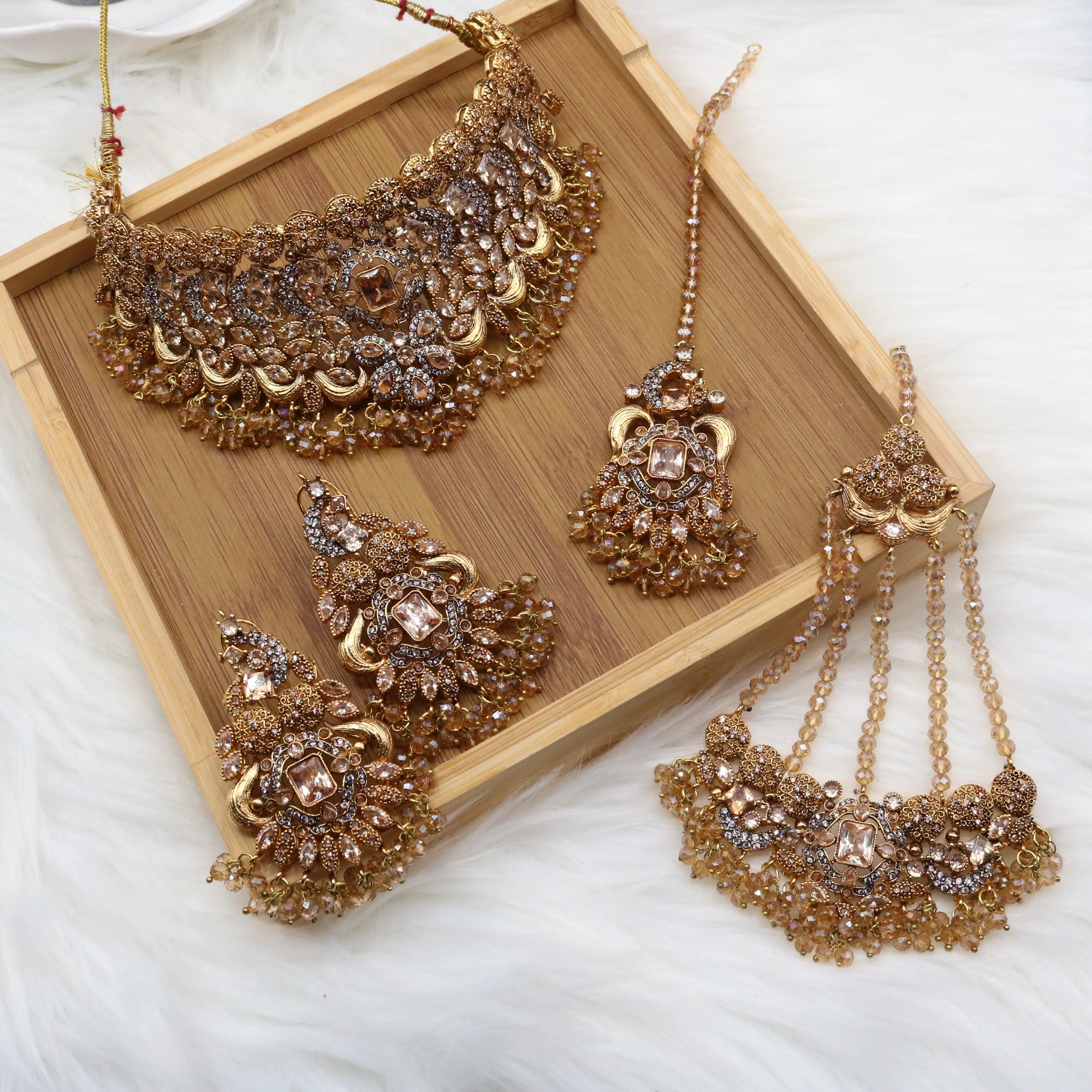 Pakistani bridal choker necklace set with American diamonds and crystals