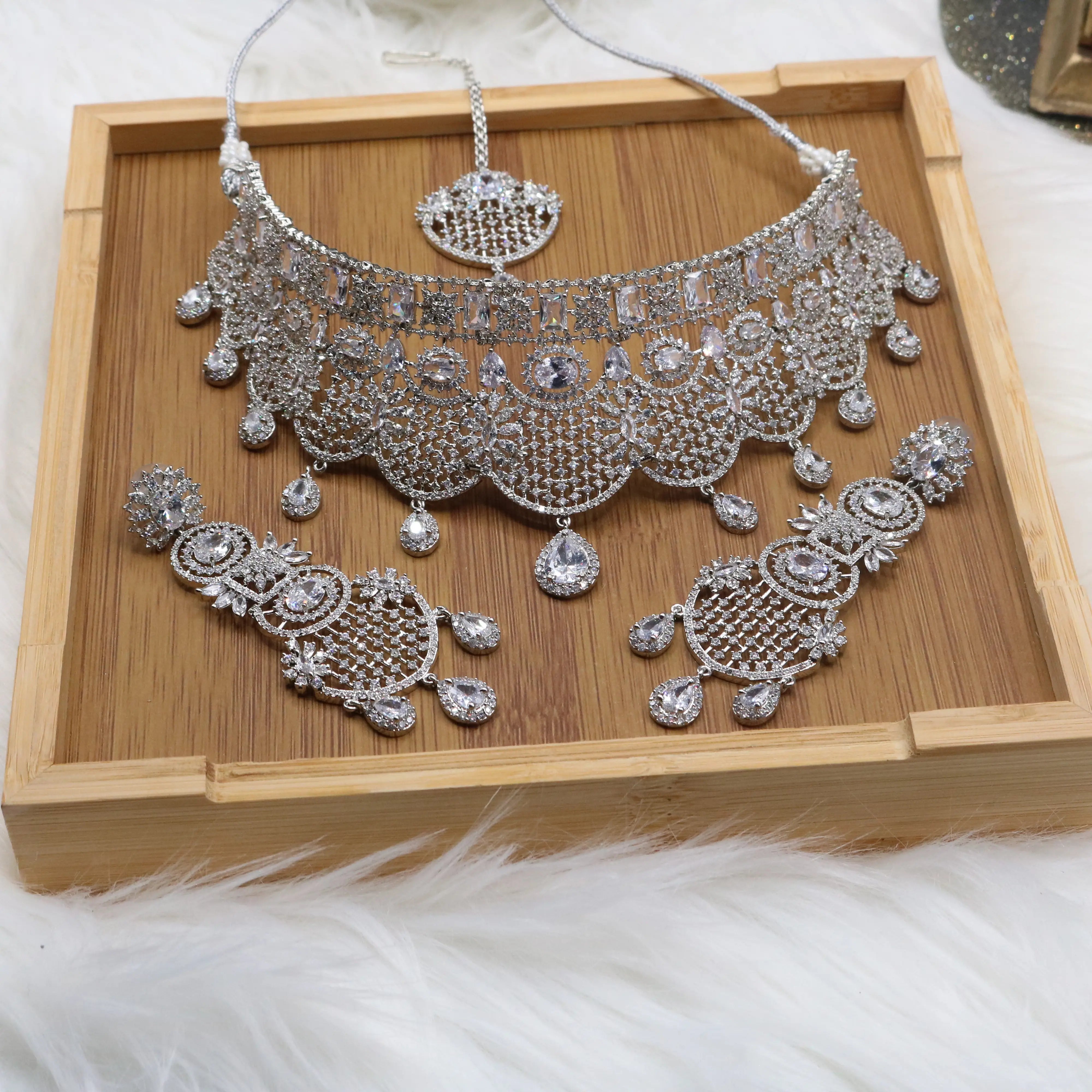 Pakistani Bridal silver choker jewelry set without jhoomer