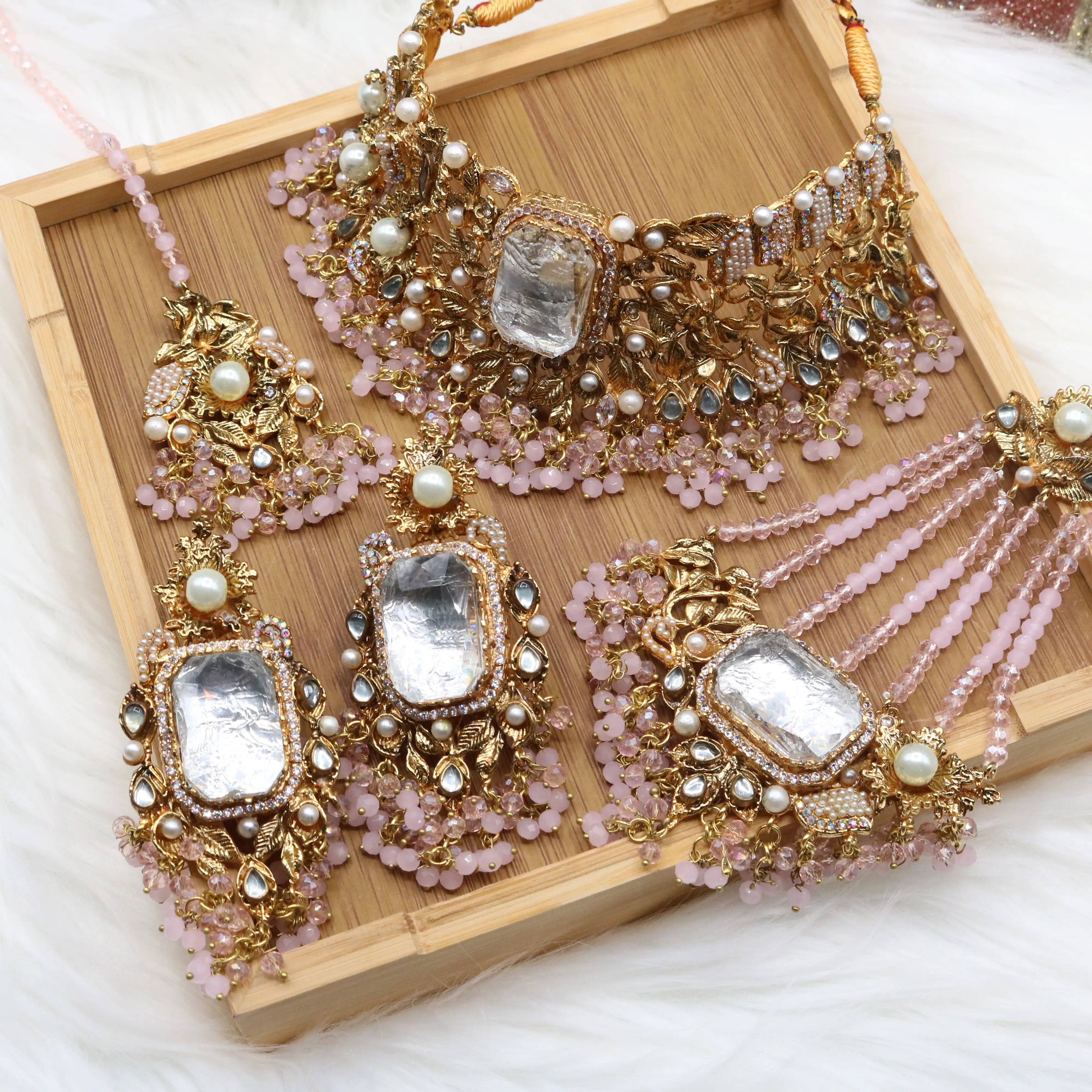 Pakistani bridal choker set with jhoomer, earrings and teeka