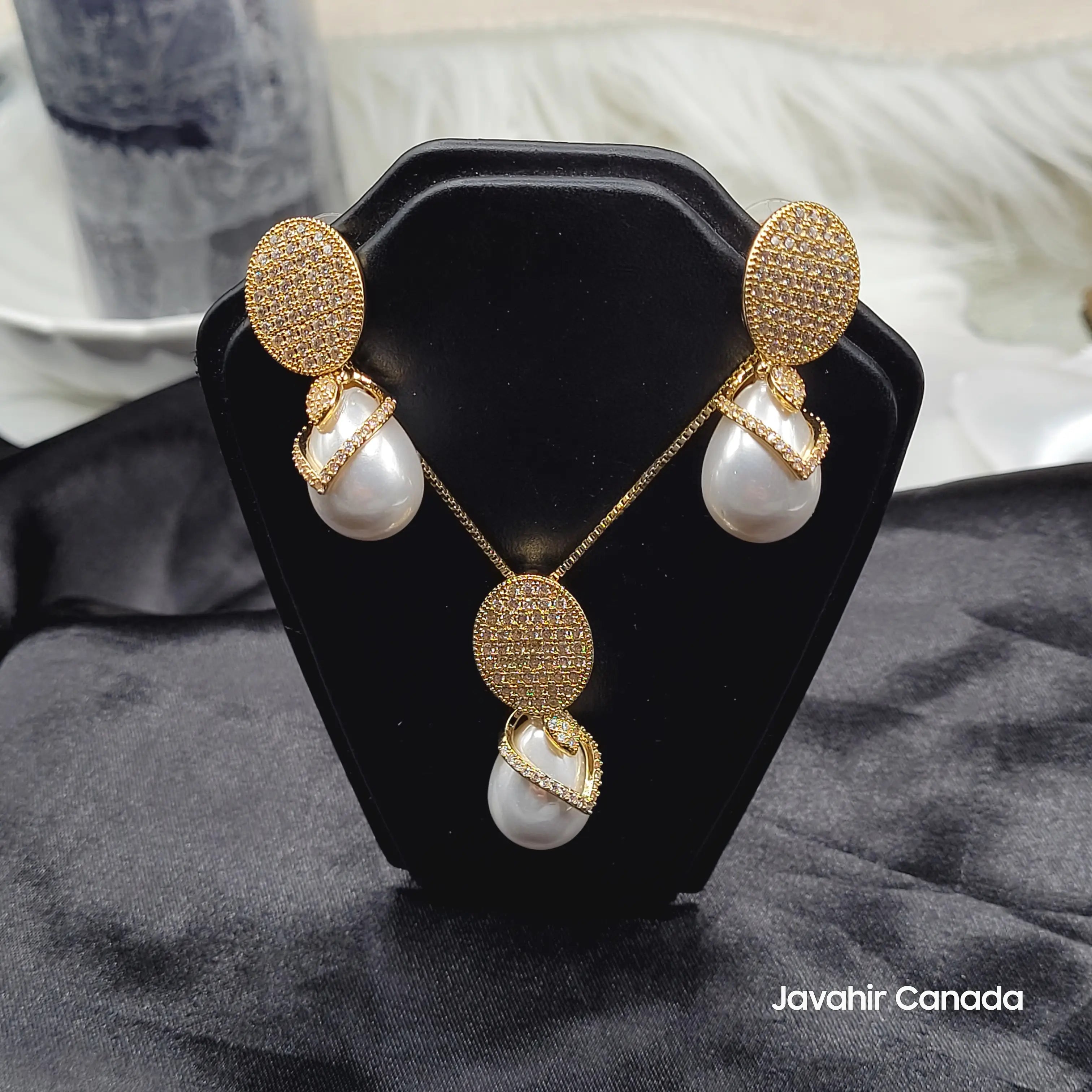 JV205 gold pearl drop pendant set with AD stones – Javahir Canada