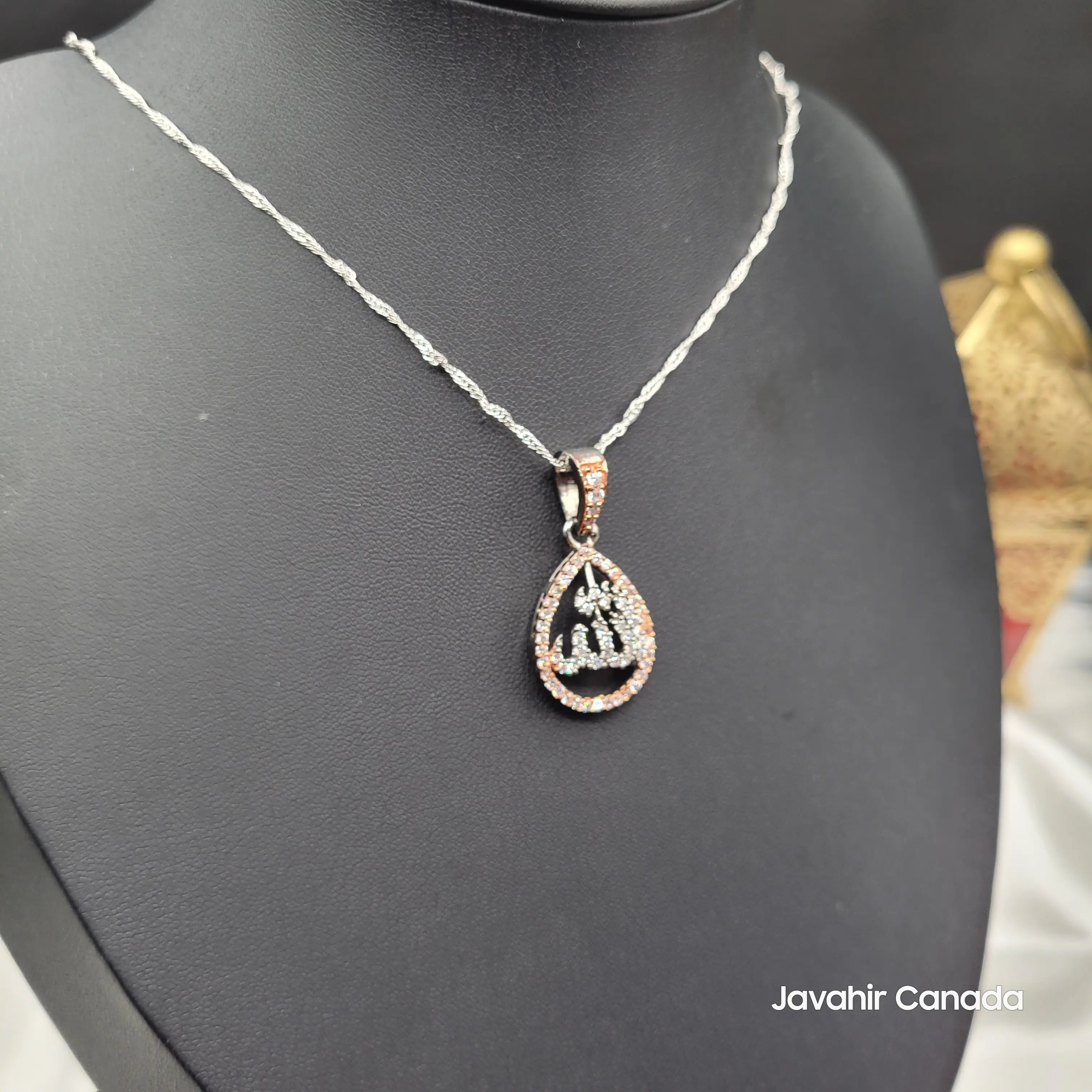 Sparkling CZ Allah necklace in teardrop frame – Javahir Canada