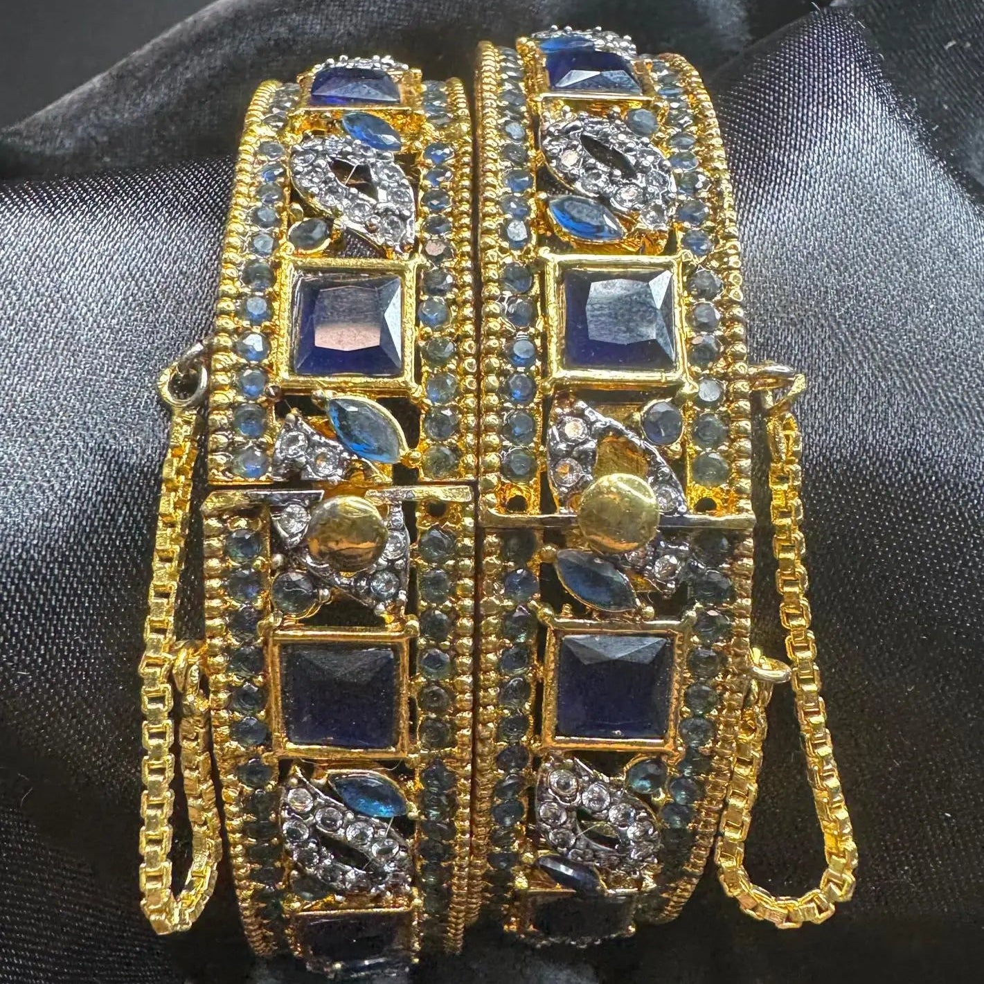 Blue square-cut stone bangles with intricate detailing – JV3002