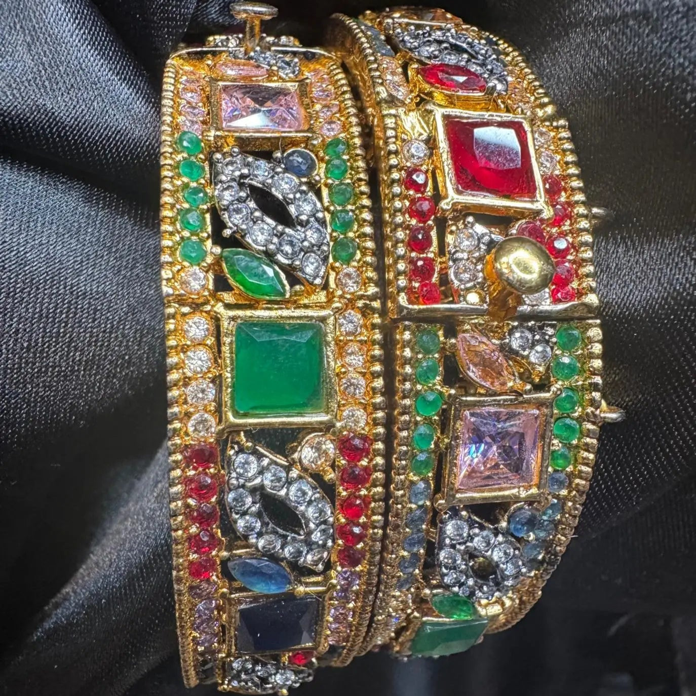 side view of Multicolor square stone openable bangles with crystals – JV3002
