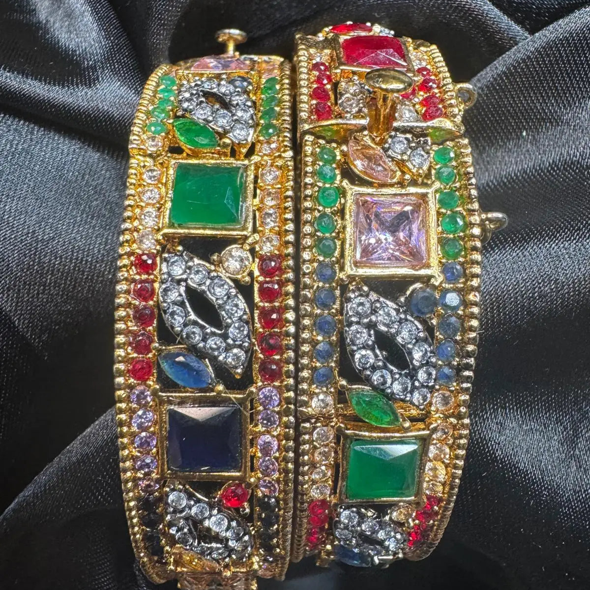 top view of Multicolor square stone openable bangles with crystals – JV3002