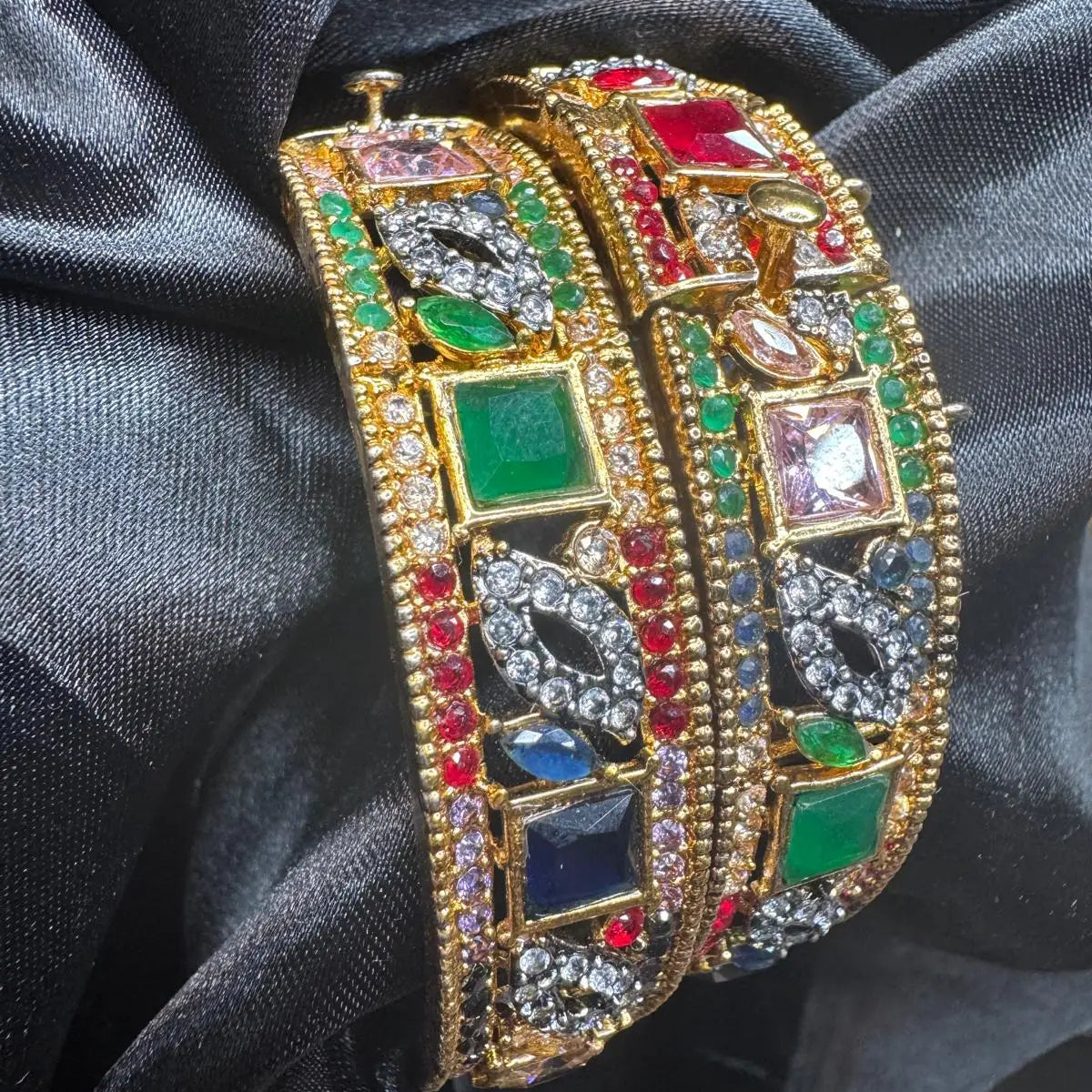 Multicolor square stone openable bangles with crystals – JV3002