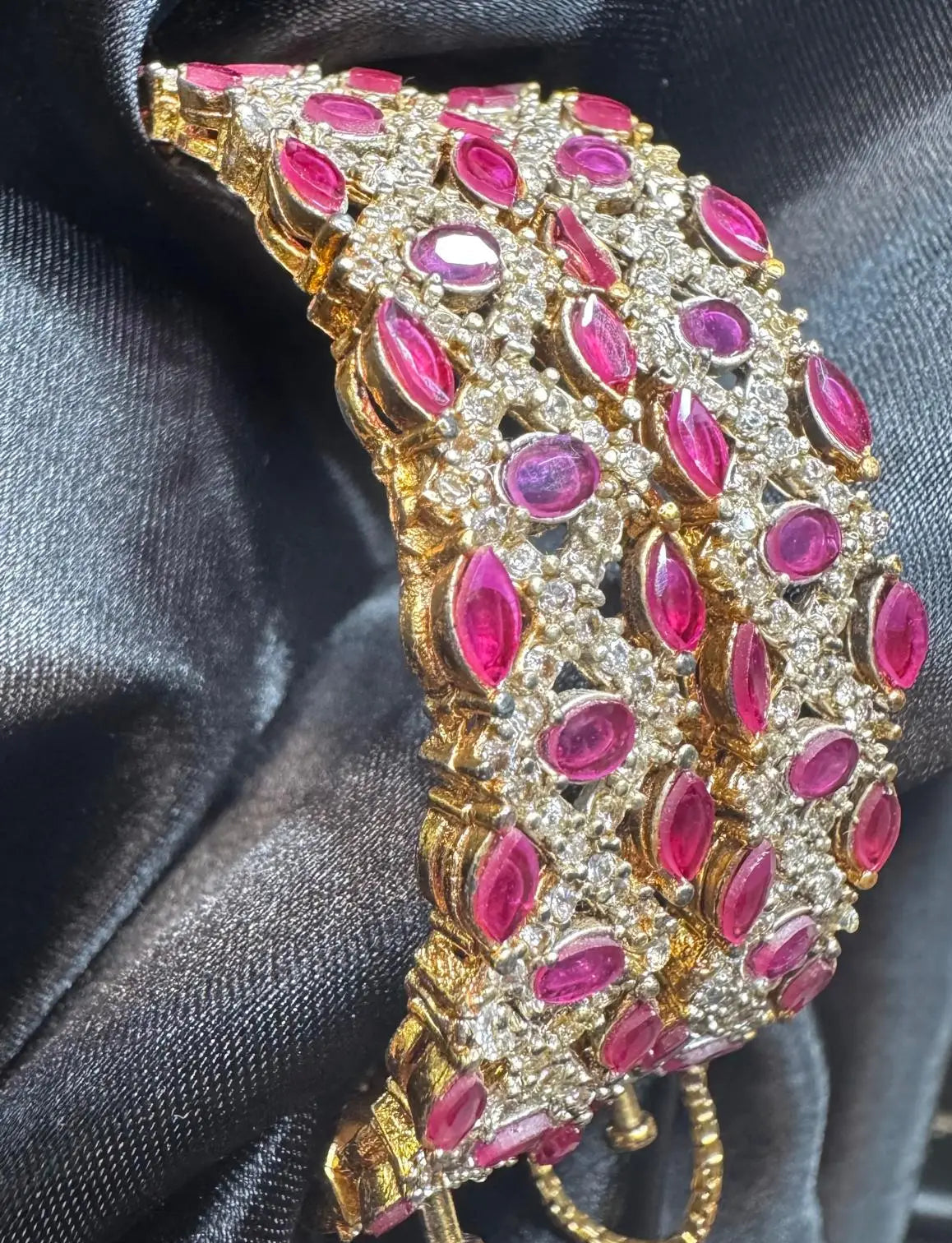 Elegant pink stone bangles with gold finish – festive jewelry