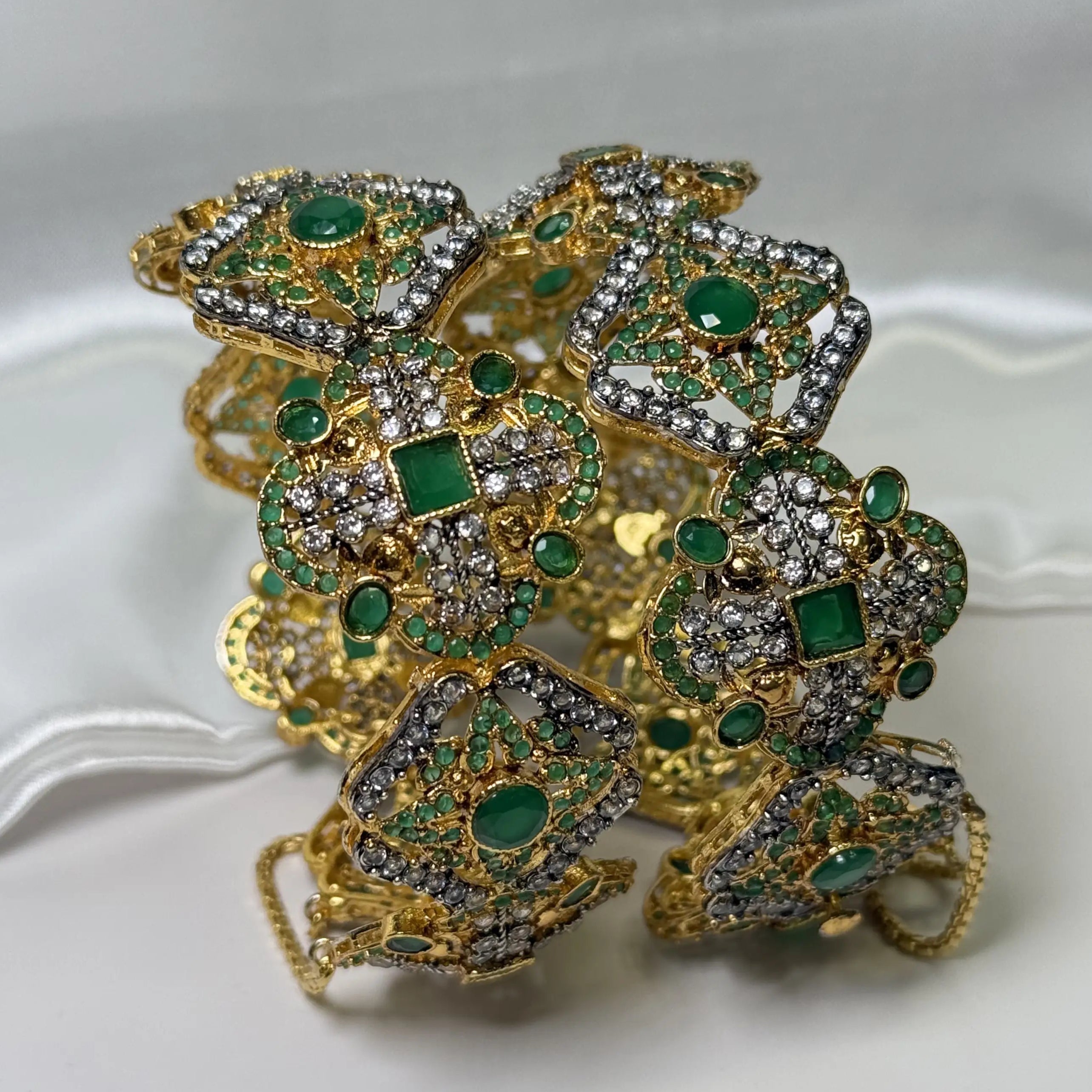 Elegant JV3008 ethnic bangles with emerald green accents and CZ detailing