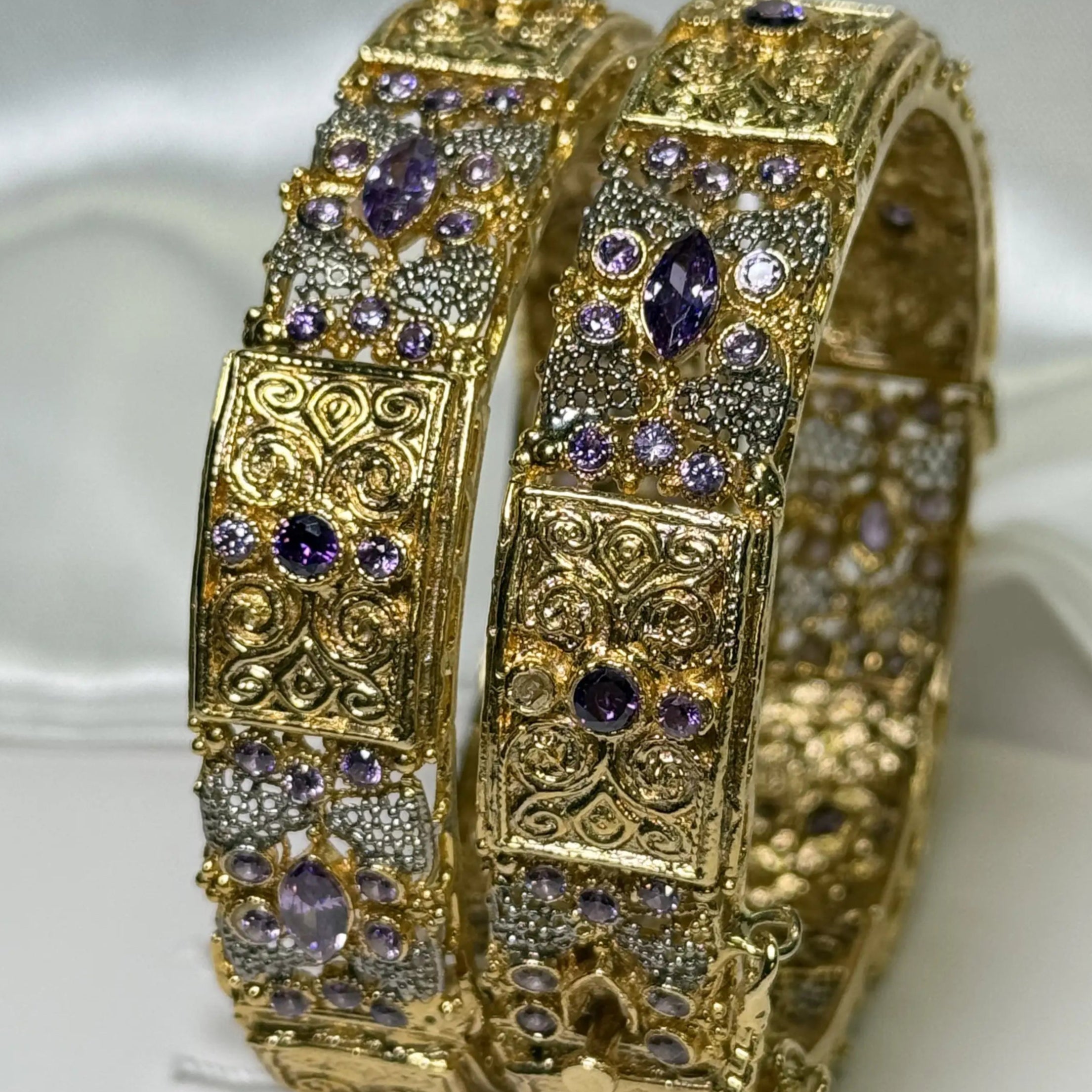 Statement gold-toned bangles with purple accents – JV3010 design