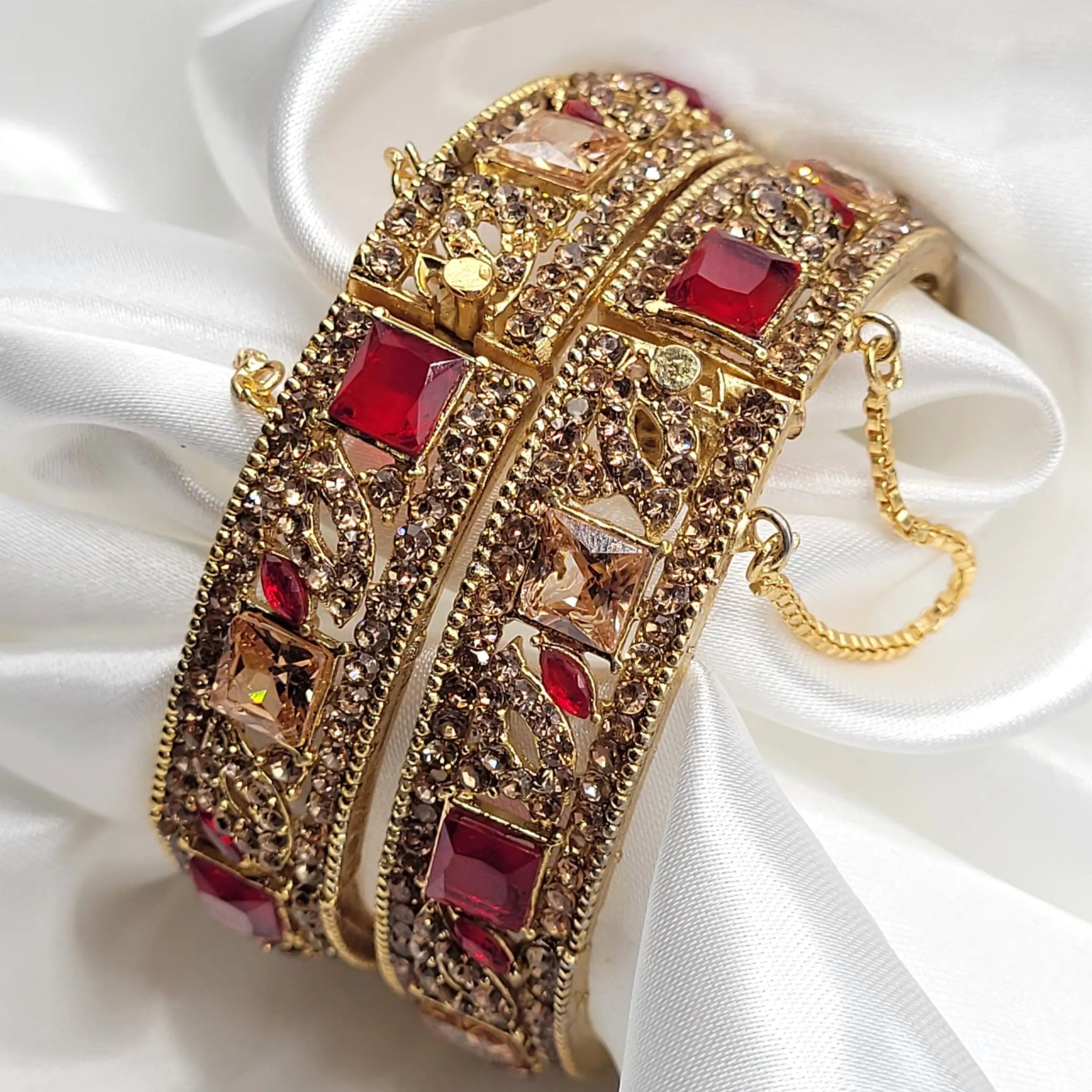 Dual-tone bangle pair with CZ sparkle – angled shot