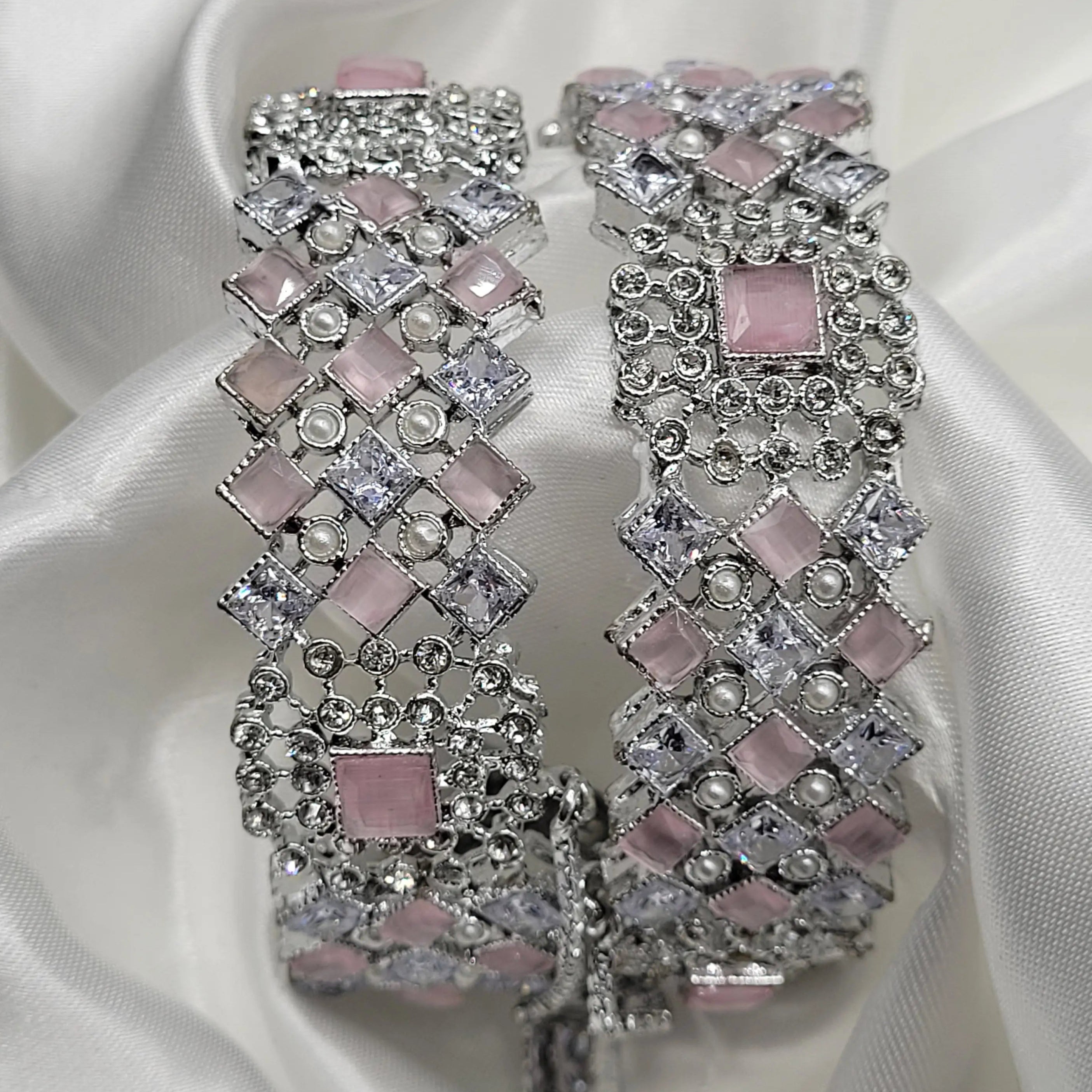 Statement bridal bangles with geometric design – top-down view