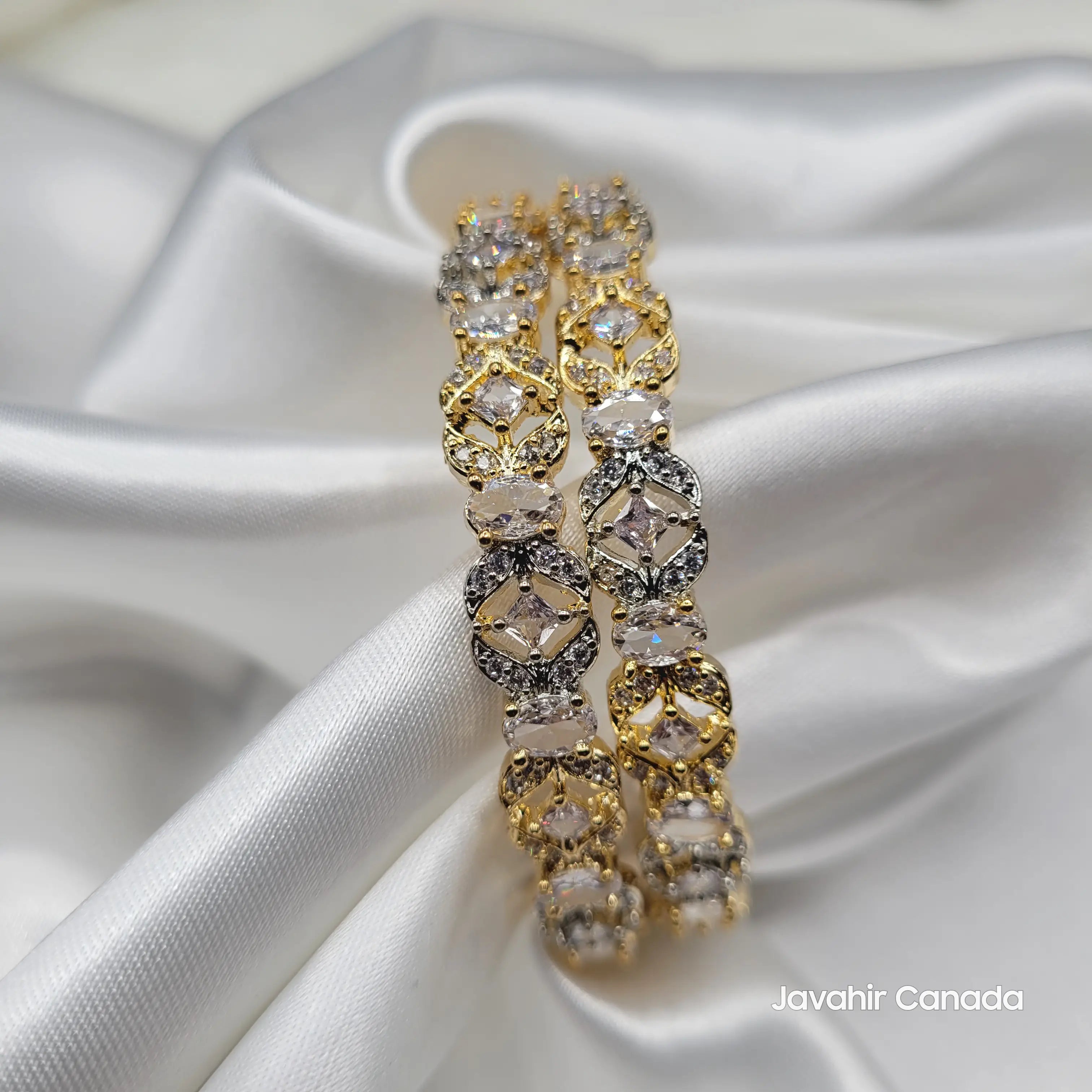 Close-Up of JV3024 Gold Bangles – American Diamonds Detail