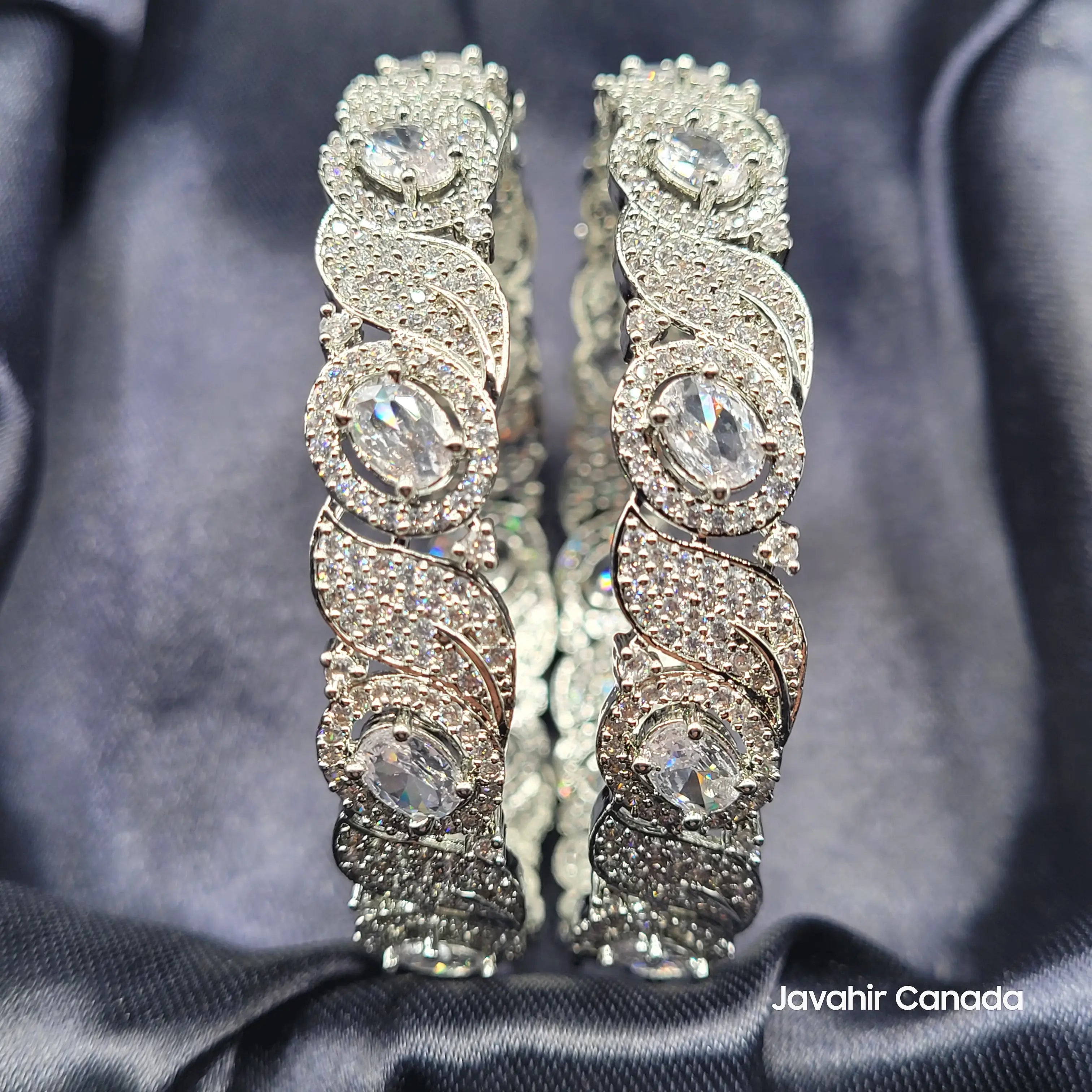 JV3025 Silver Bangles with American Diamonds – Elegant Presentation