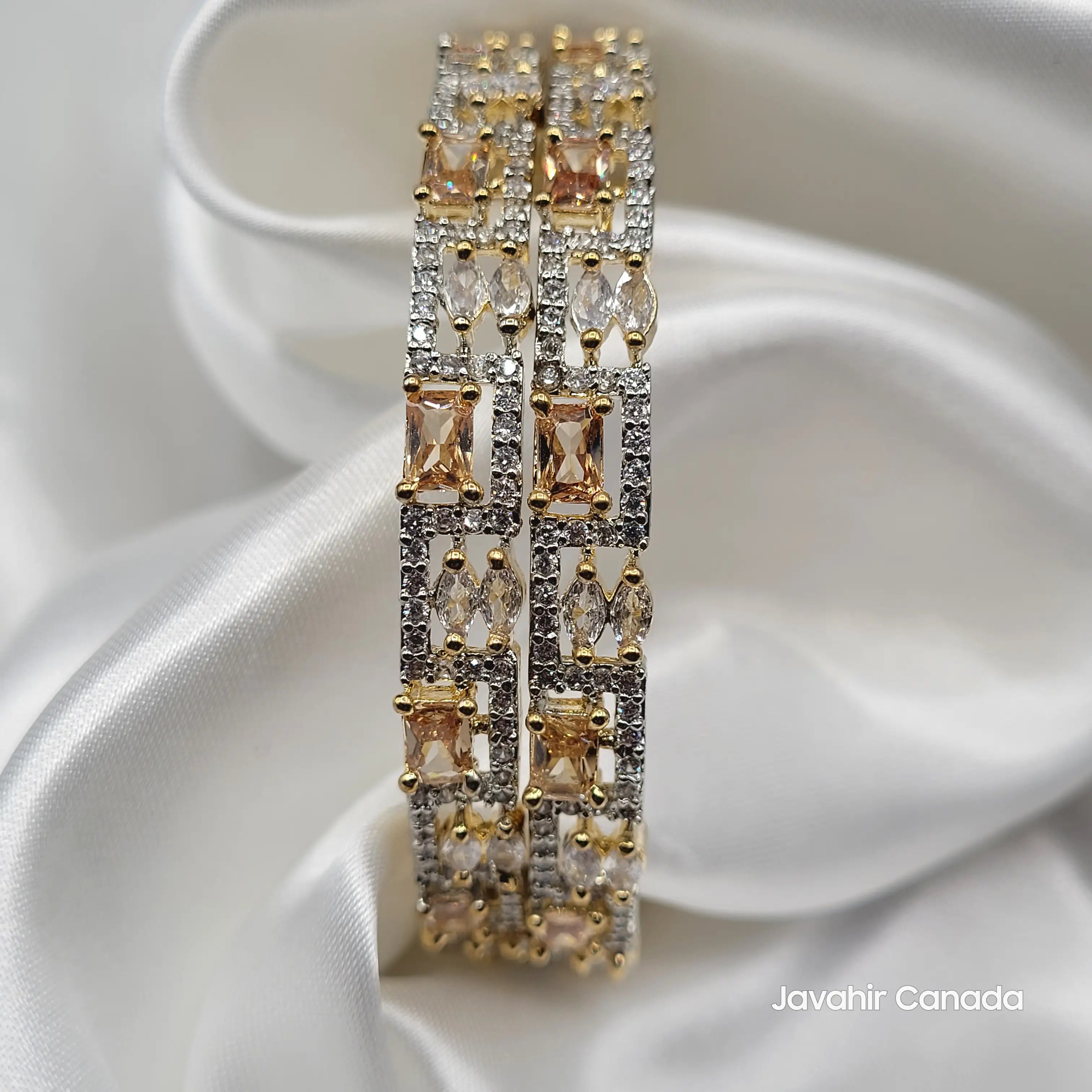 JV3026 American Diamond Bangles – Gold Finish with Detailed Craftsmanship