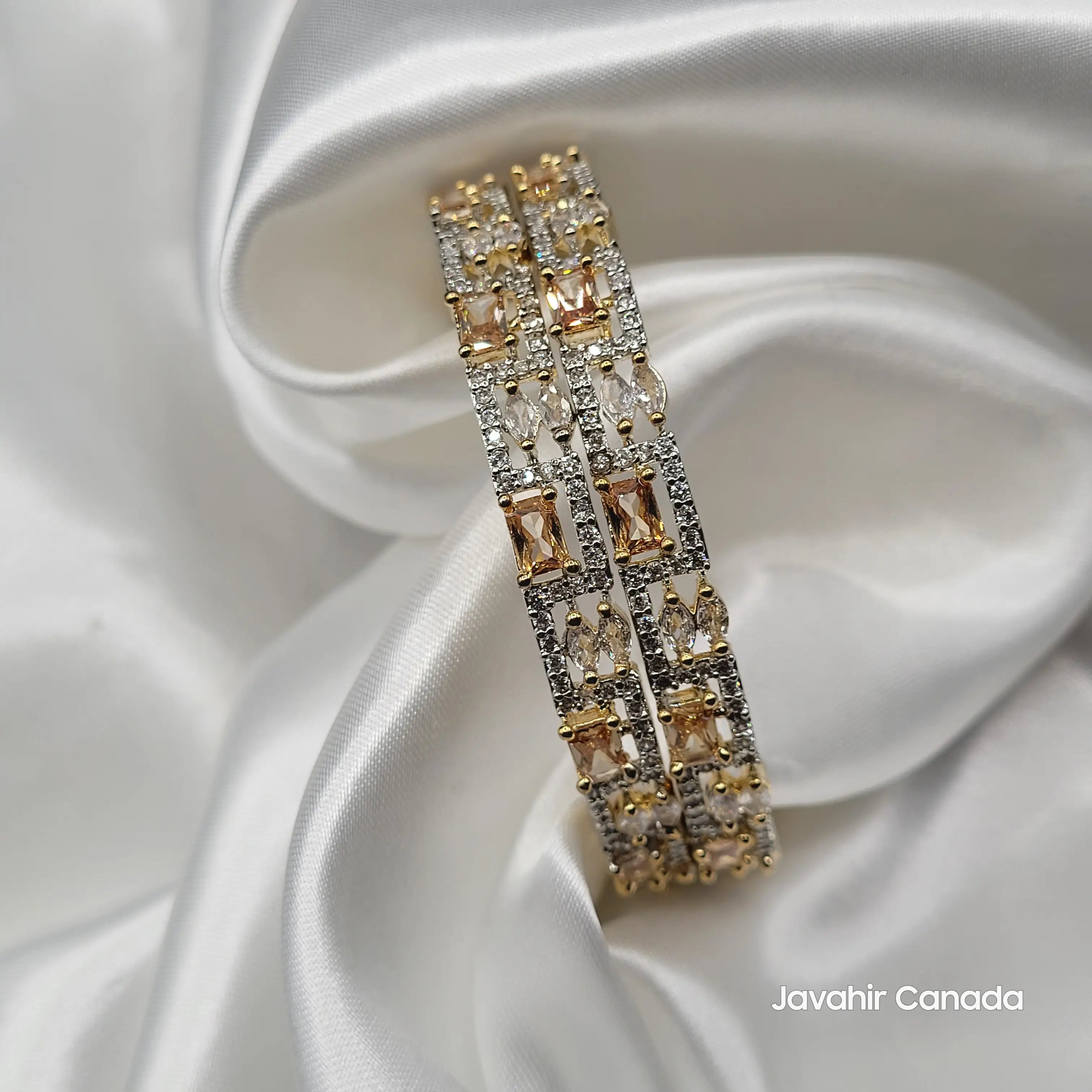 JV3026 Gold-Plated Bangles – Champagne Stones on White Background