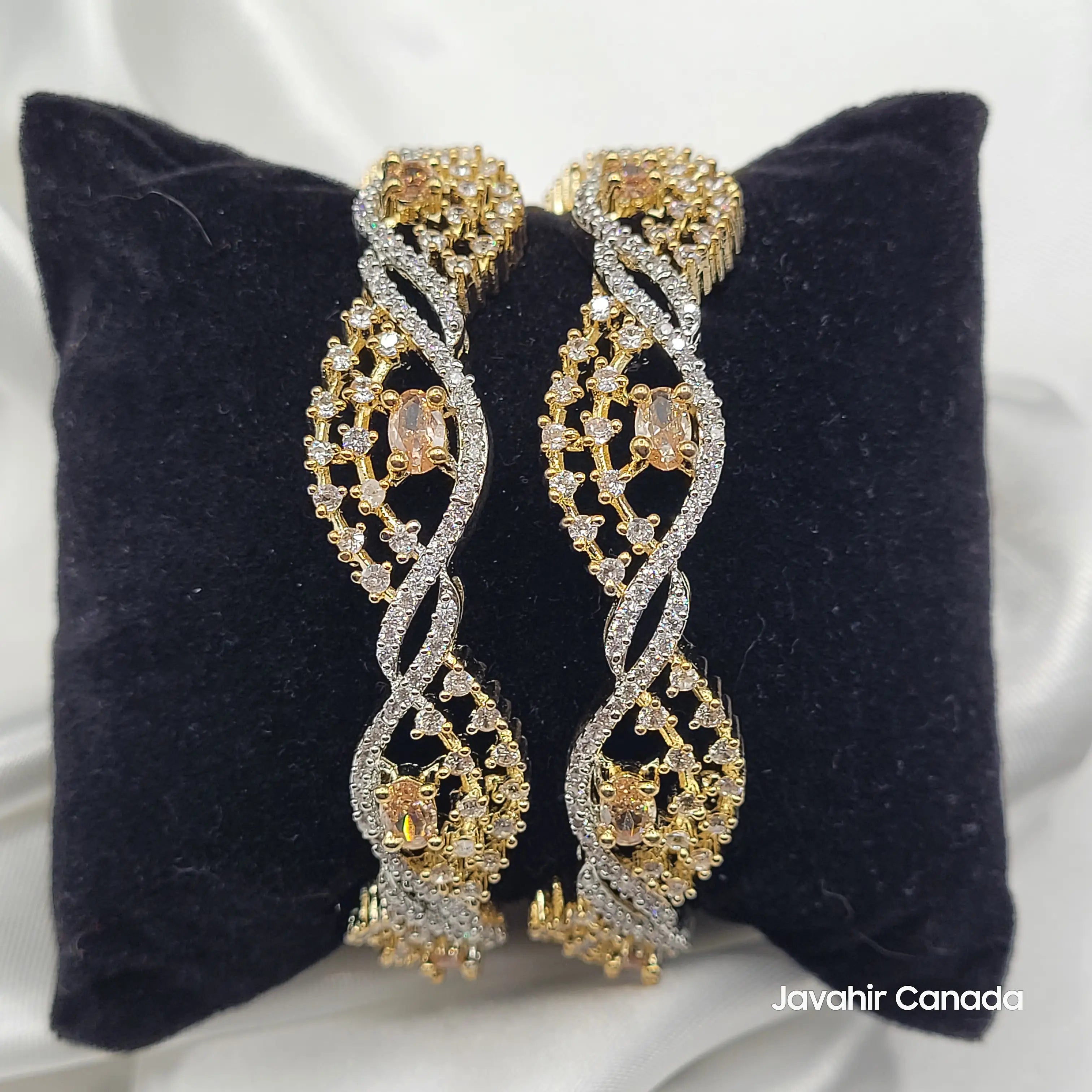 JV3027 Gold Bangles – Infinity Lace Design with Champagne Stones
