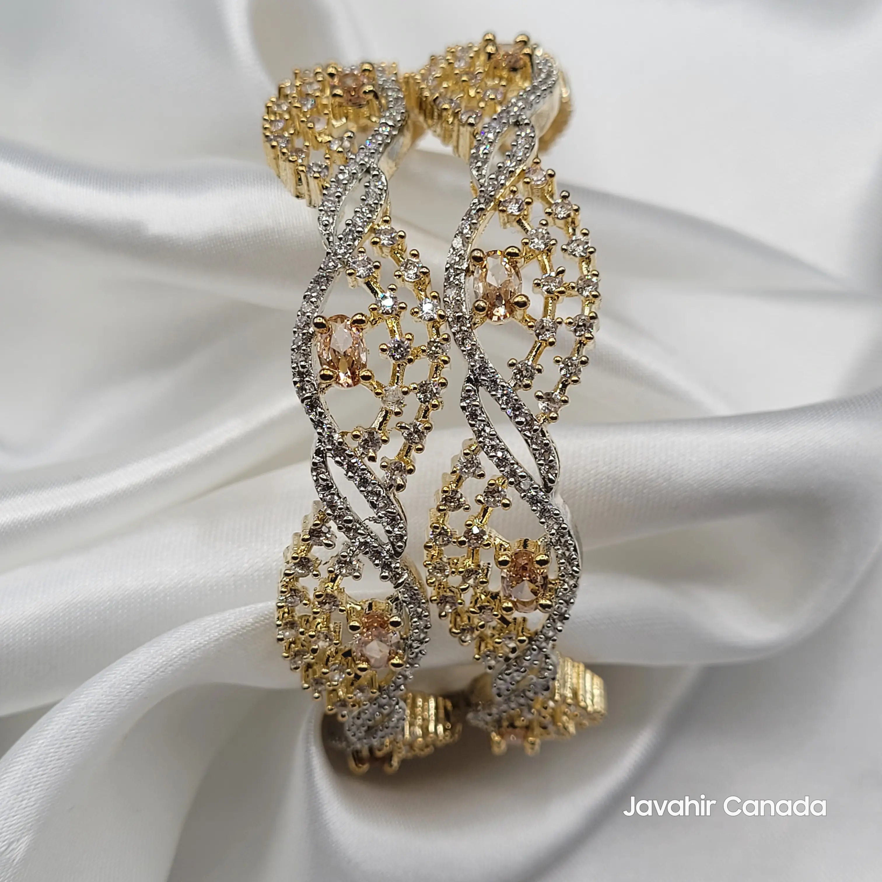 JV3027 American Diamond Gold Bangles – Elegant and Festive Look