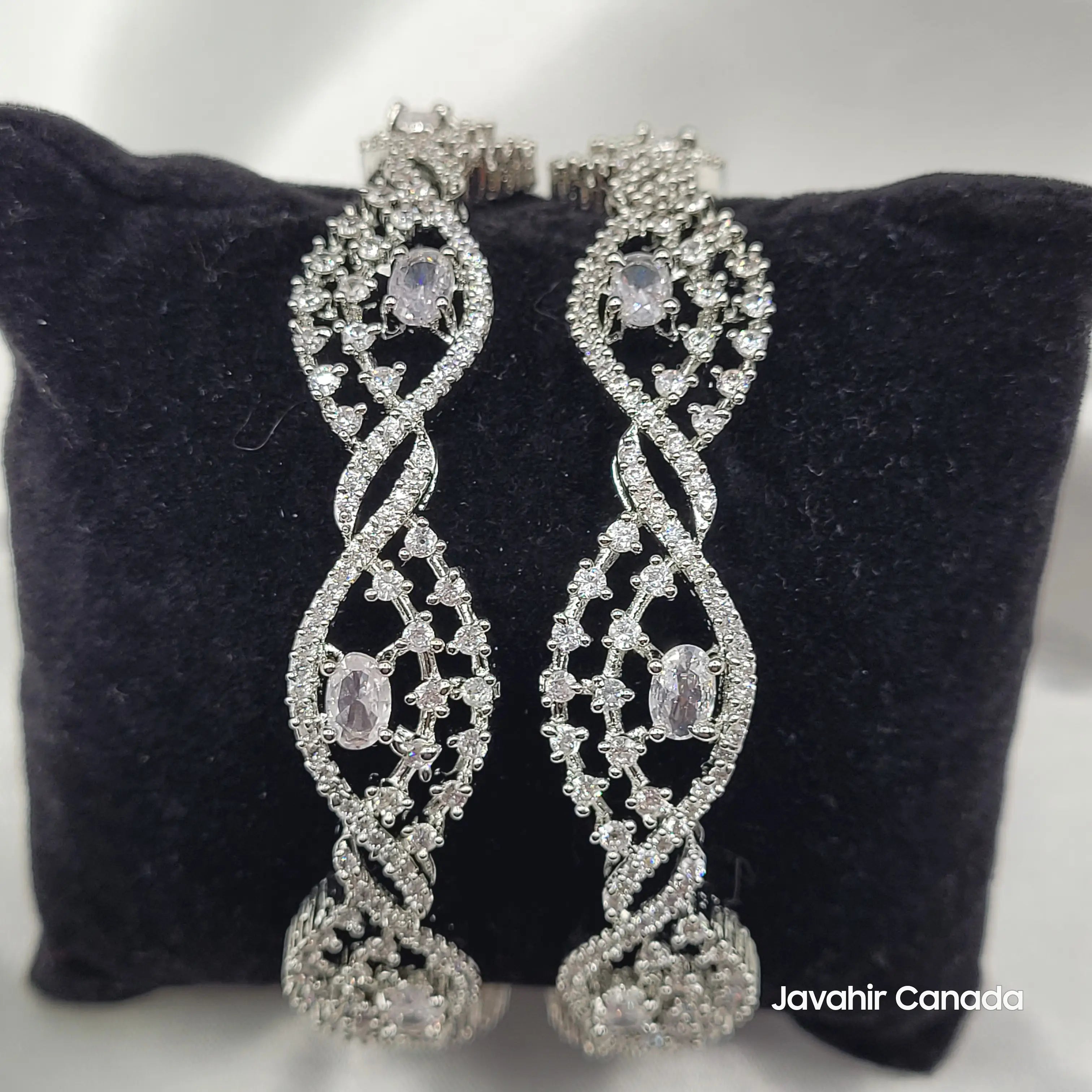 JV3027 American Diamond Bangles in Silver Finish – Front View