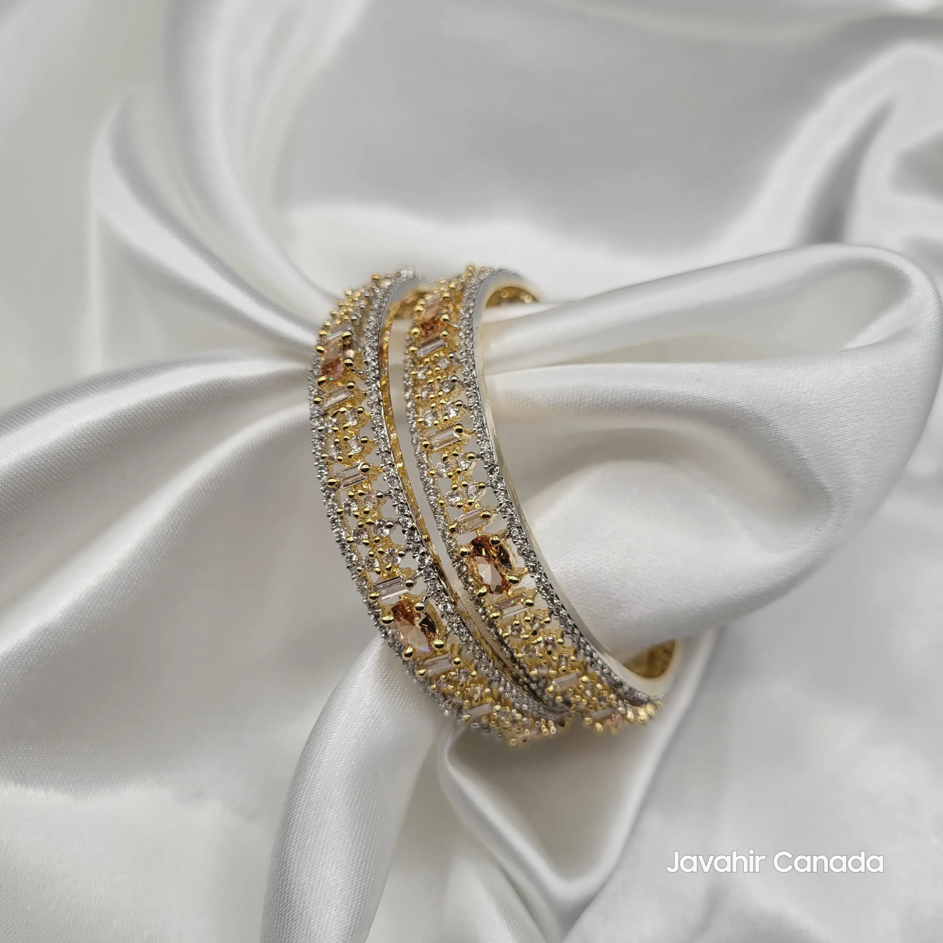 JV3028 Champagne Stone Bangles – Full View with Elegant Finish