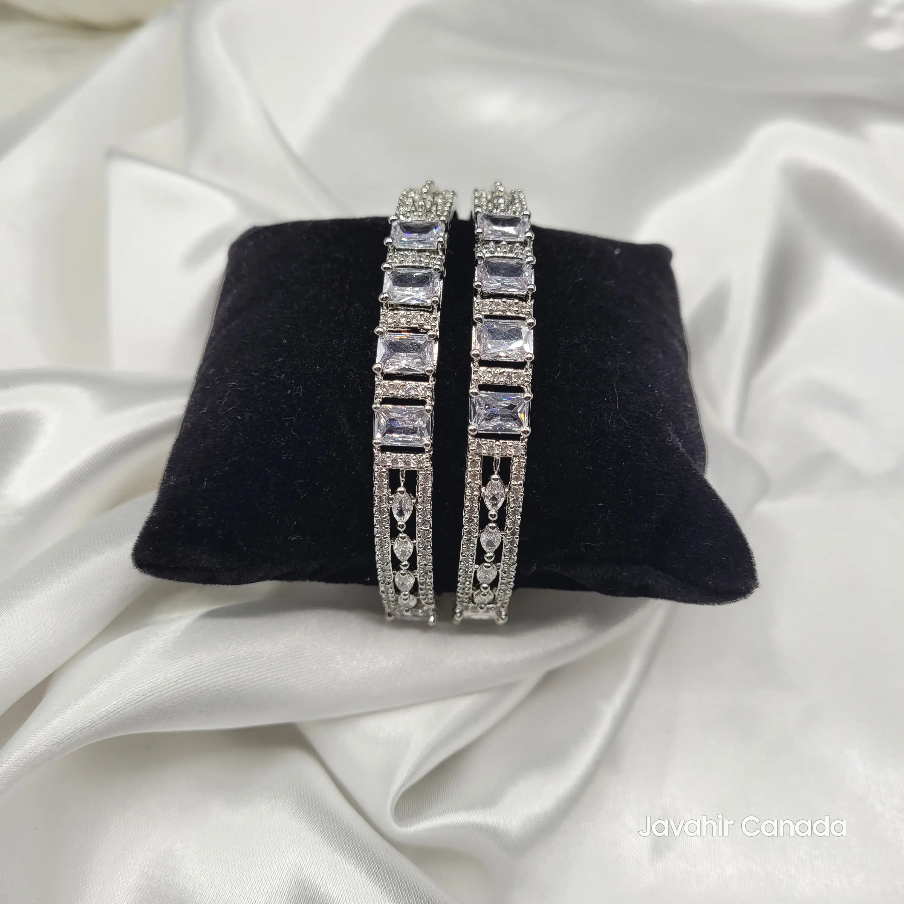 Elegant Silver American Diamond Bangles – JV3029 Front View