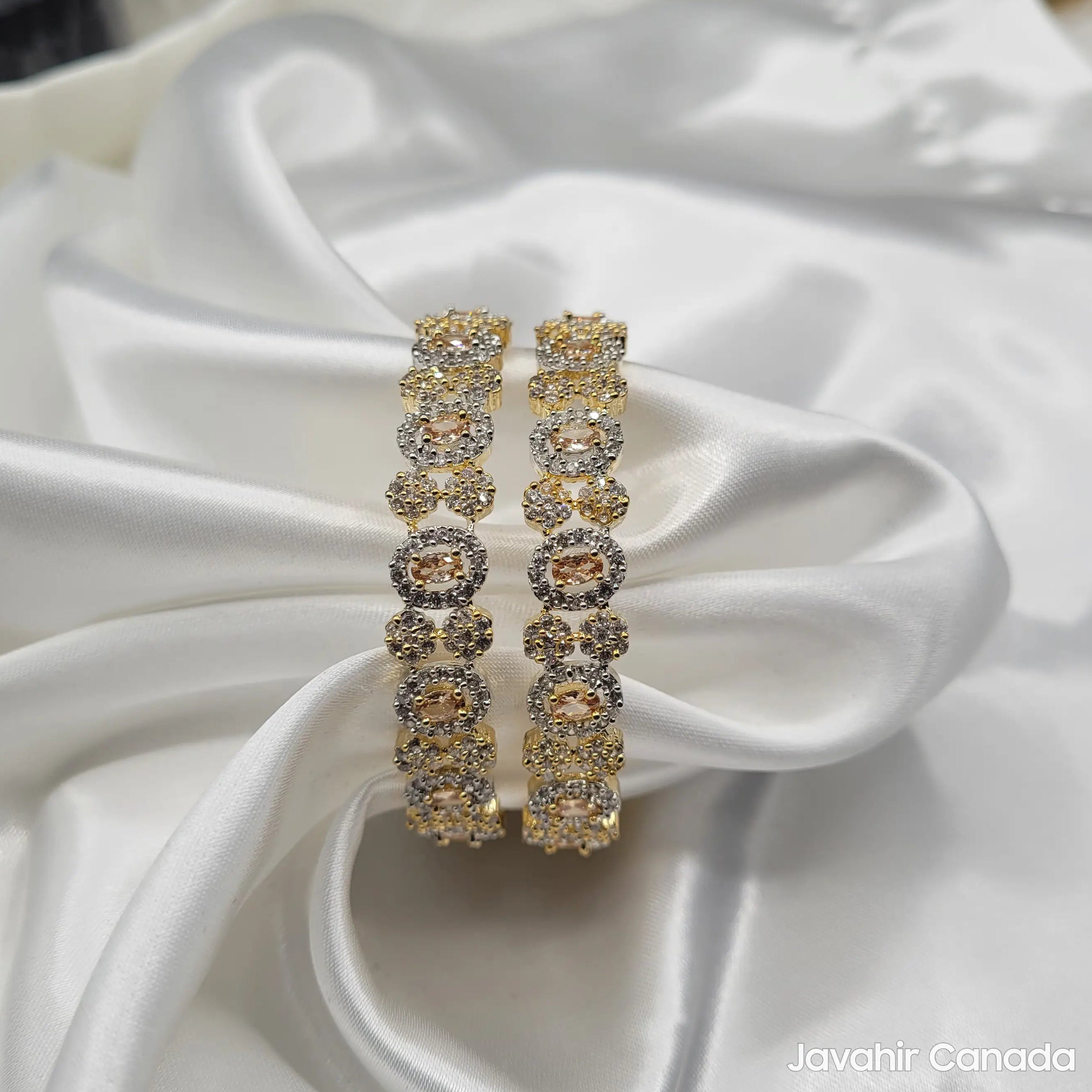 JV3030 Bangles – Laid on Satin with Intricate Floral Layout