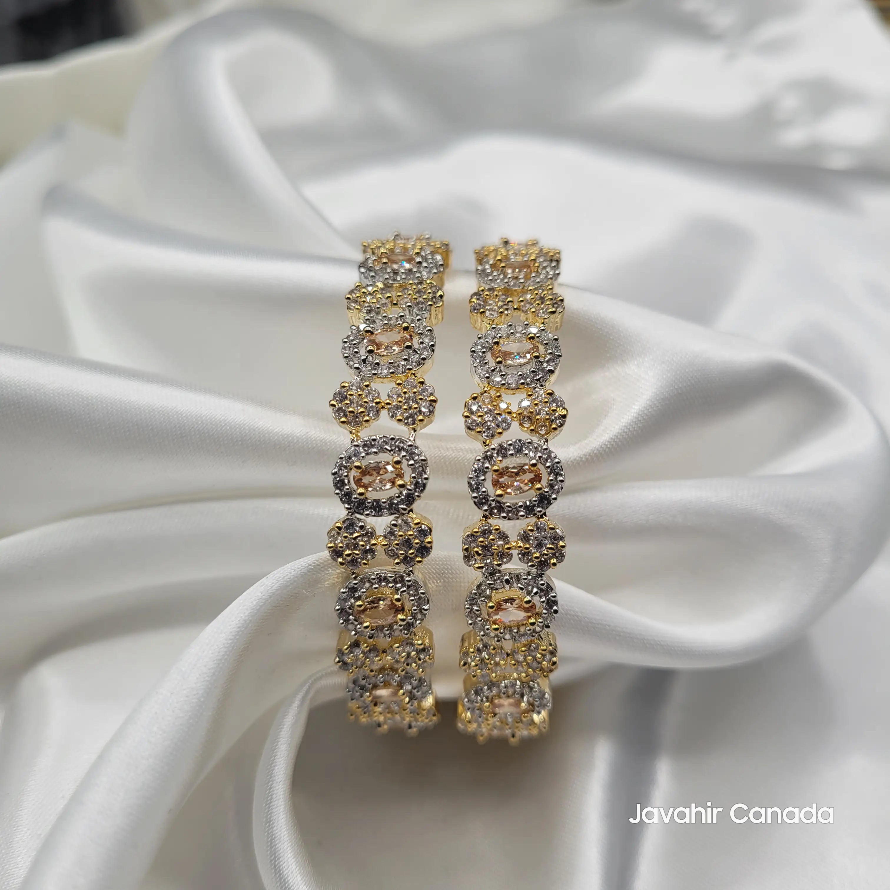 JV3030 Gold & Silver Bangles – Oval Bloom Design, Bridal Style